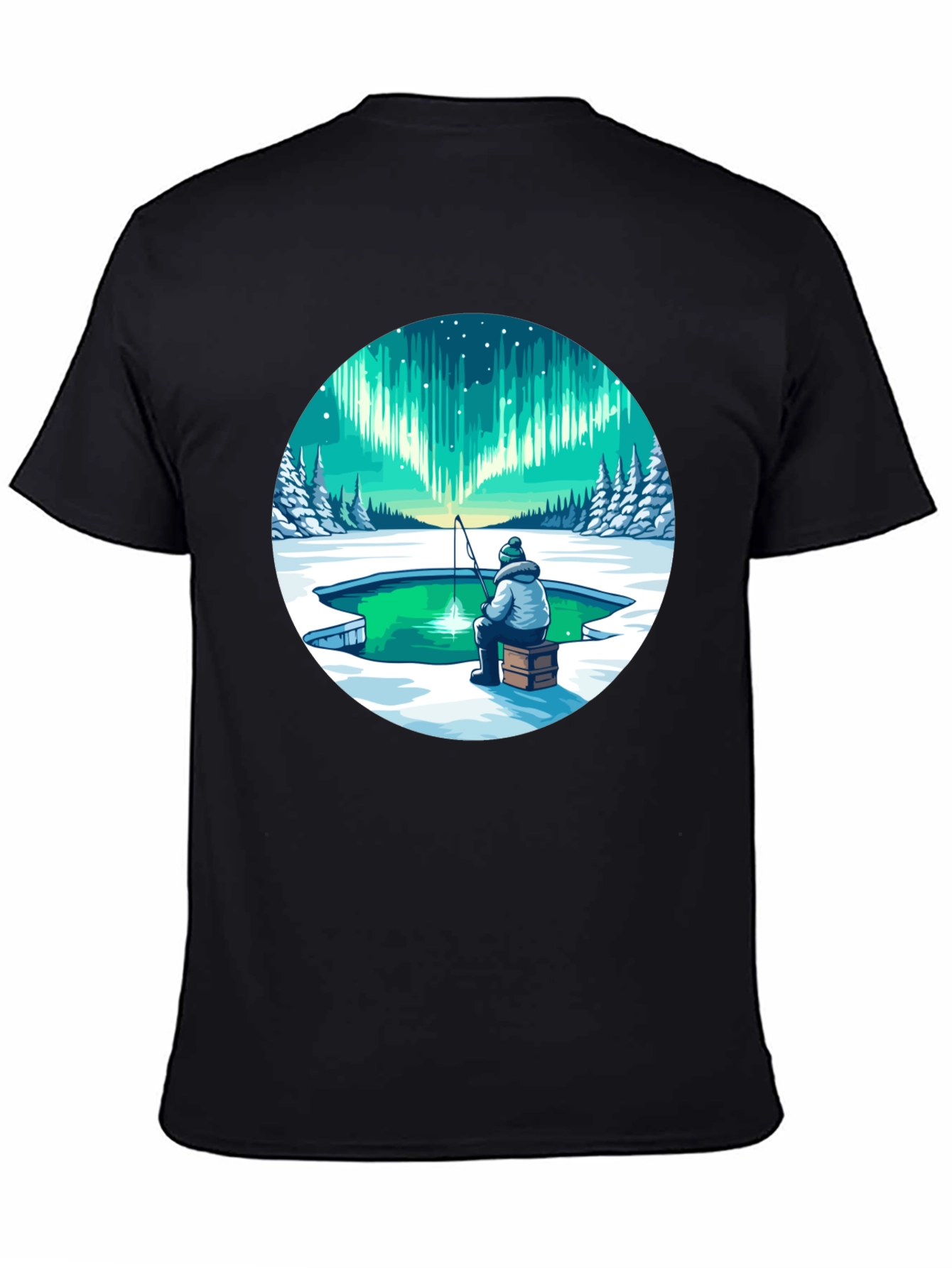 Aurora Borealis Ice Fishing Graphic Tee - 4