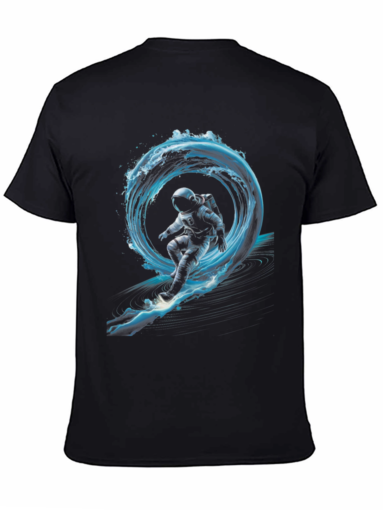 Black Astronaut Surfing Waves Black T-Shirt view 4