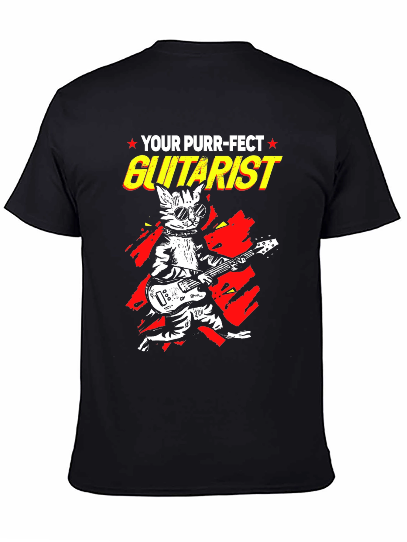 Black Purr-fect Guitarist Black Graphic Tee view 4