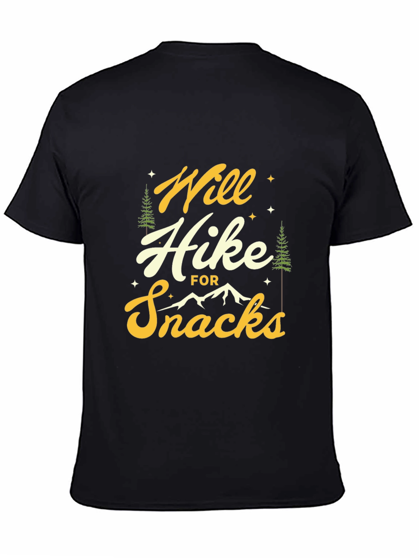Black Hiker Tee: Will Hike For Snacks Graphic T-Shirt view 4