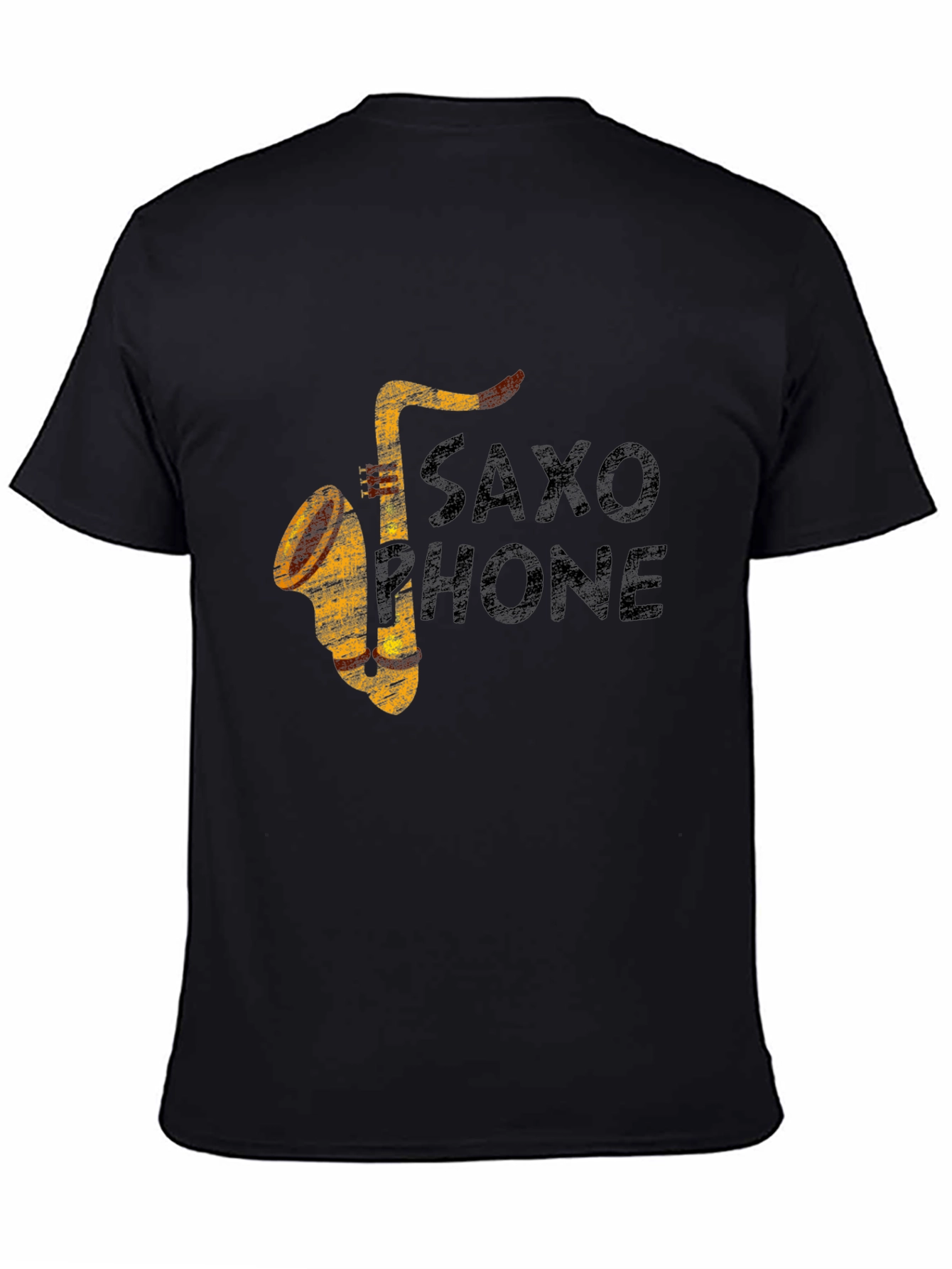 Black Vintage Saxophone Graphic Print Black T-Shirt view 4