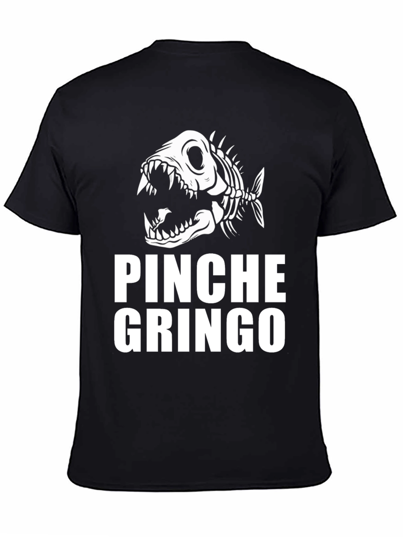 Black Pinche Gringo Skeleton Fish Graphic Tee view 4