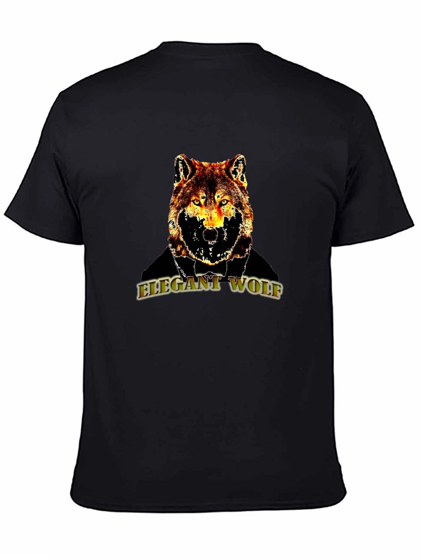 Black Elegant Wolf Graphic T-Shirt - Mens Black Tee view 4