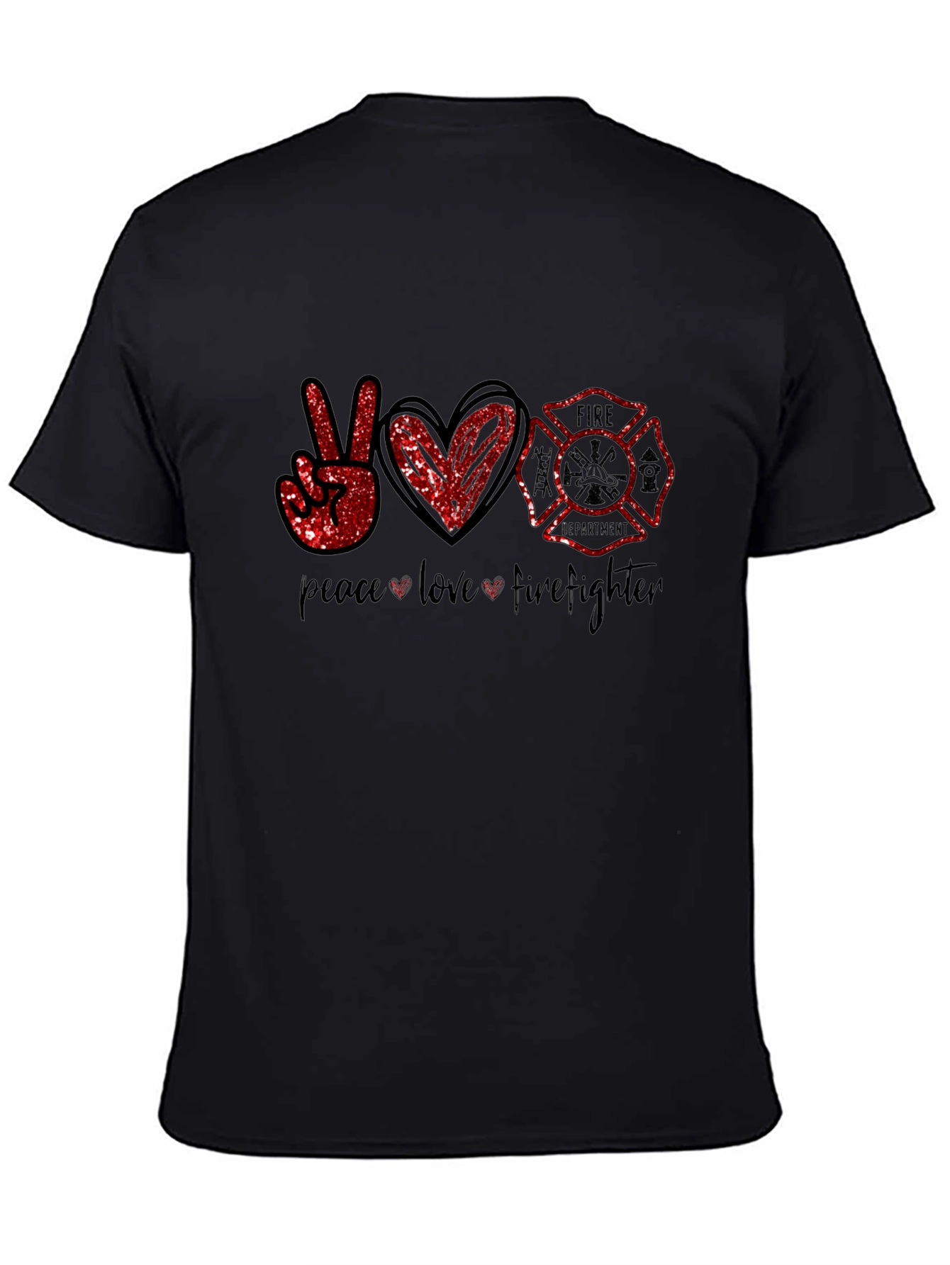 Black Peace Love Firefighter Graphic Tee view 4