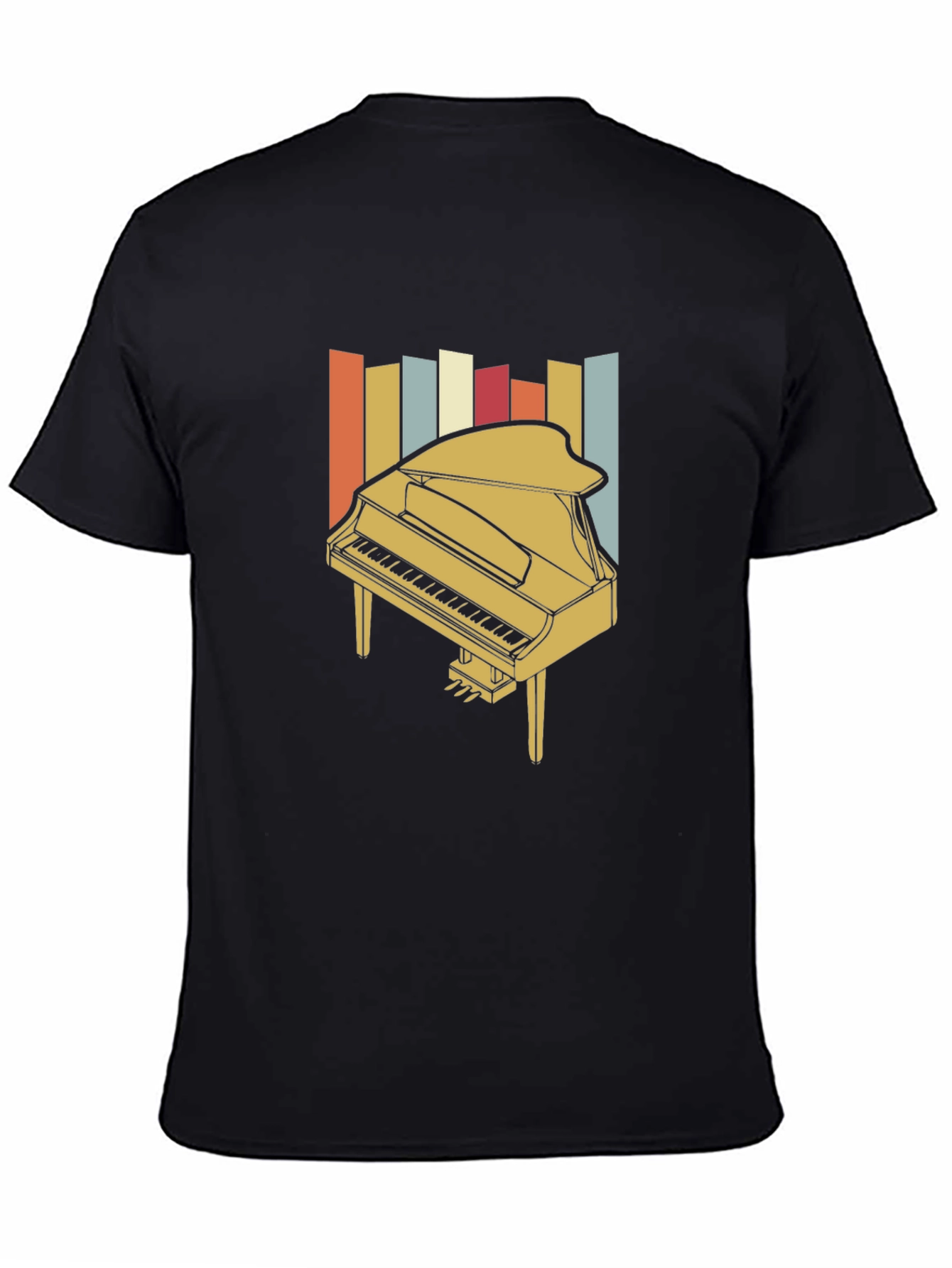 Black Retro Piano Graphic Tee - Vintage Music Lover T-Shirt view 4