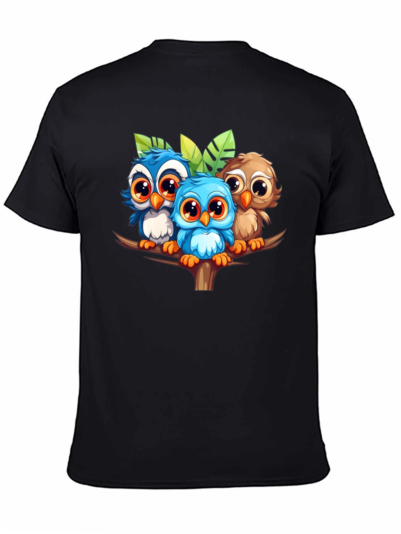 Black Cute Owls Graphic Tee - Black Unisex T-Shirt view 4