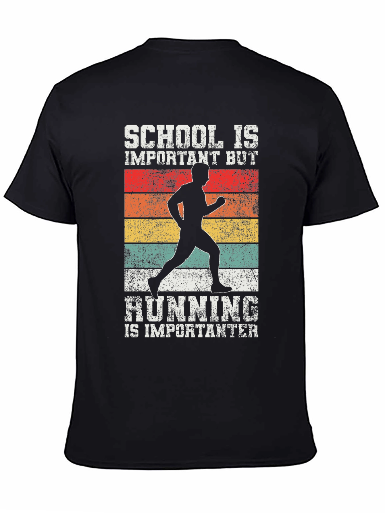 Black Funny Runner T-Shirt - School vs Running view 4