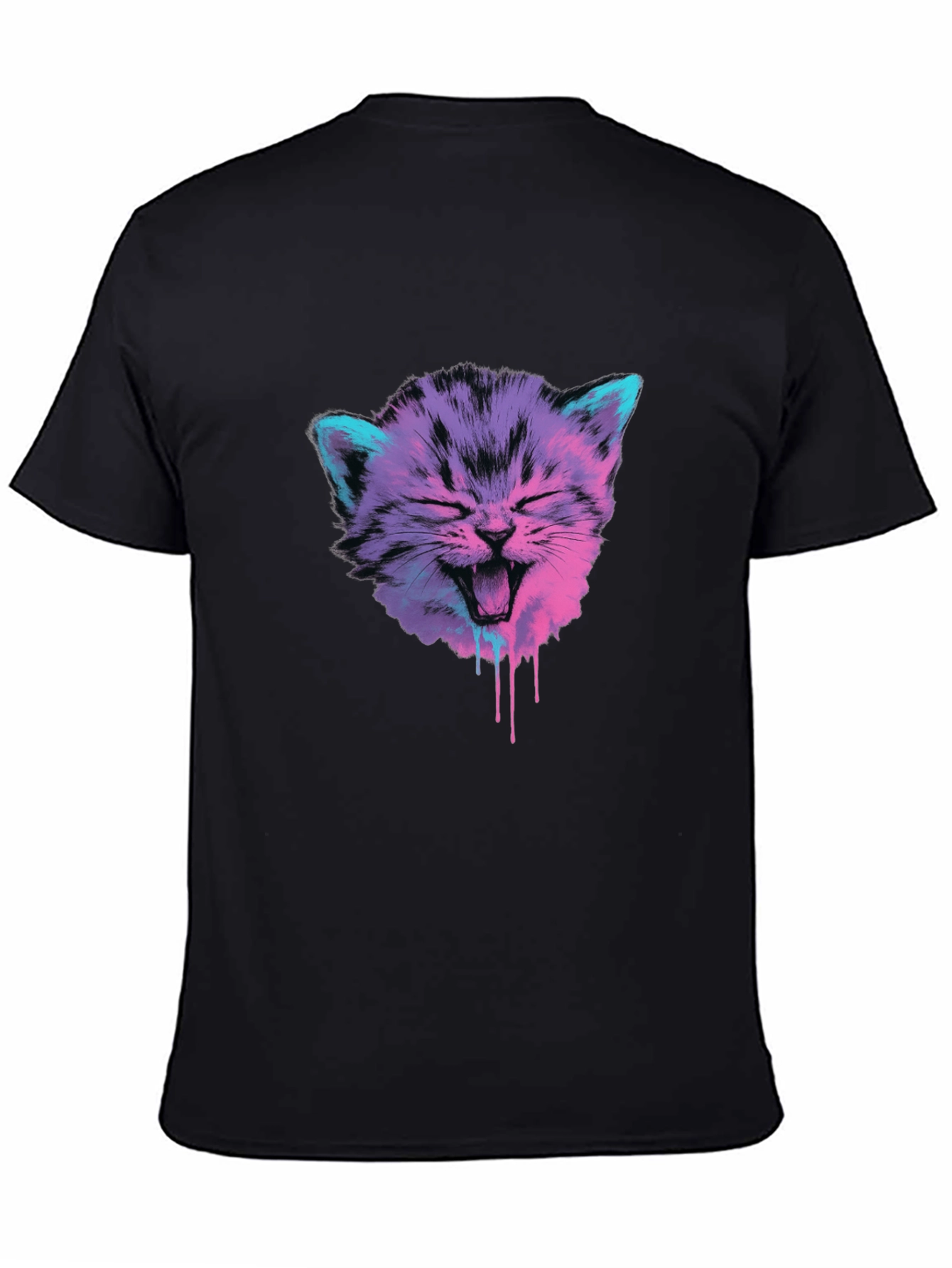 Black Vaporwave Cat Graphic Tee - Black Cotton Blend view 4