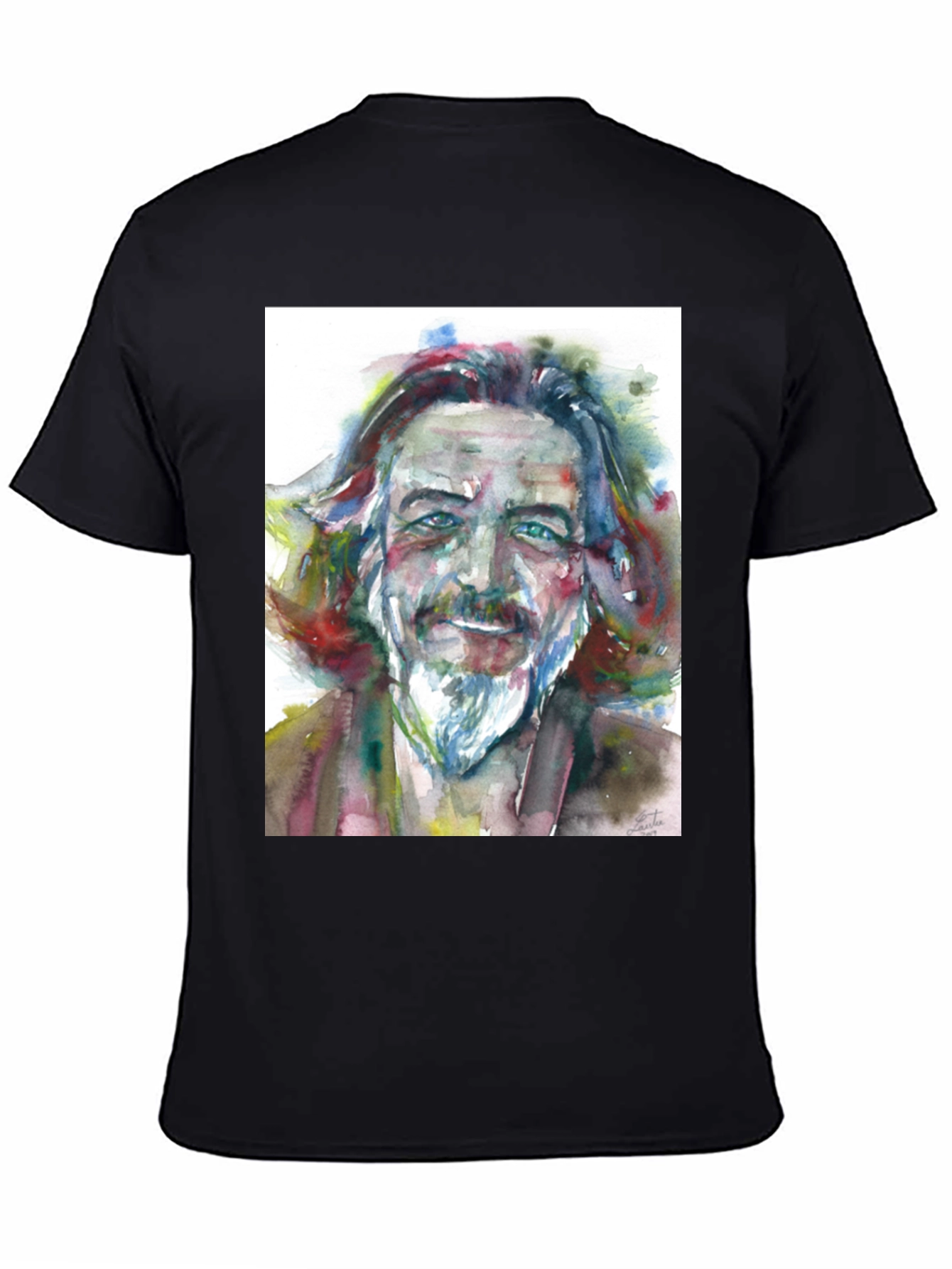 Black Watercolor Portrait Tee - Artistic Style view 4