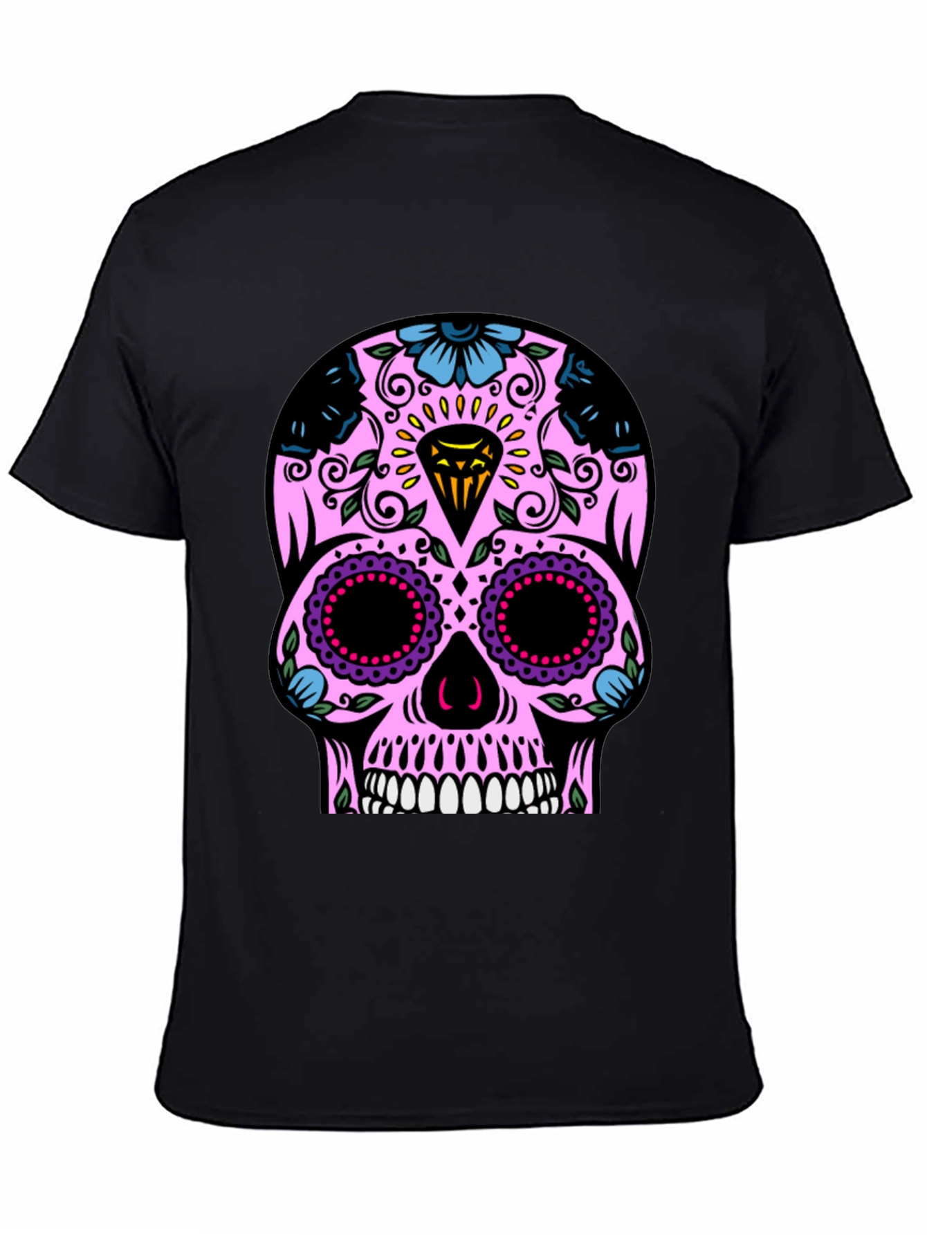 Black Sugar Skull T-Shirt - Black Graphic Tee view 4