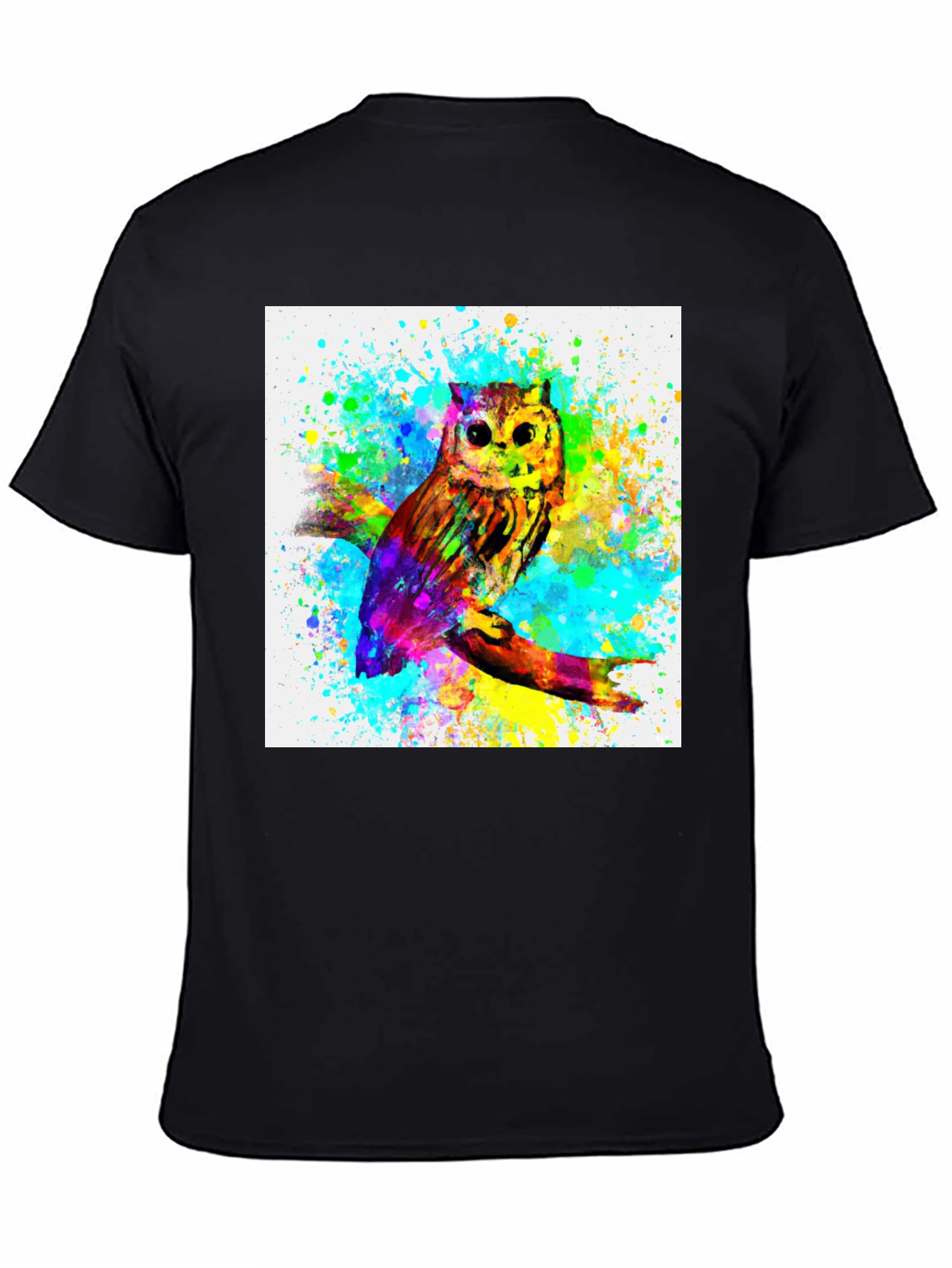 Black Watercolor Owl Graphic Black T-Shirt view 4