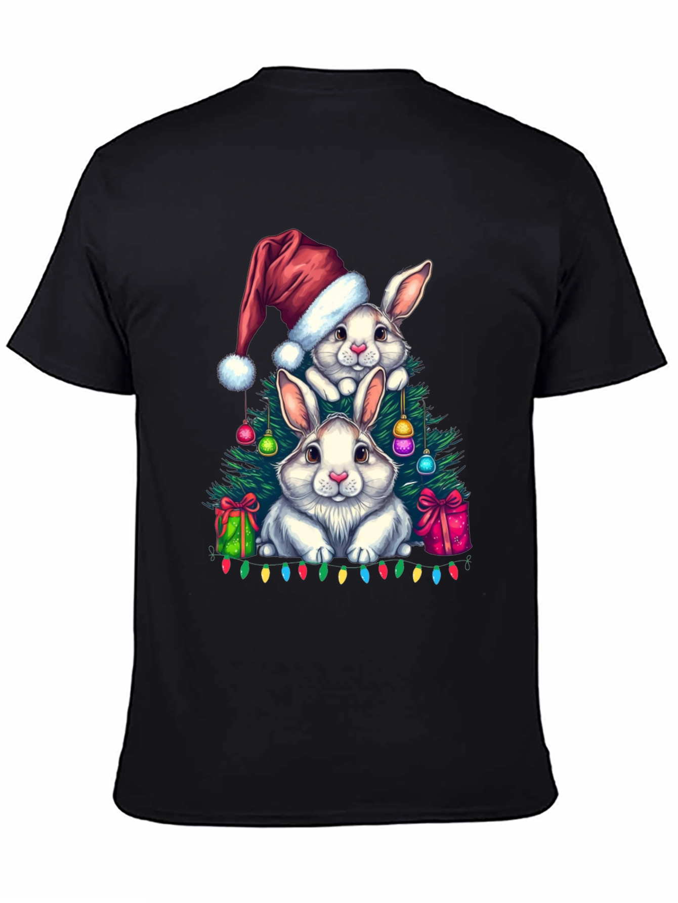 Black Christmas Bunny T-Shirt: Festive Holiday Rabbit Design view 4