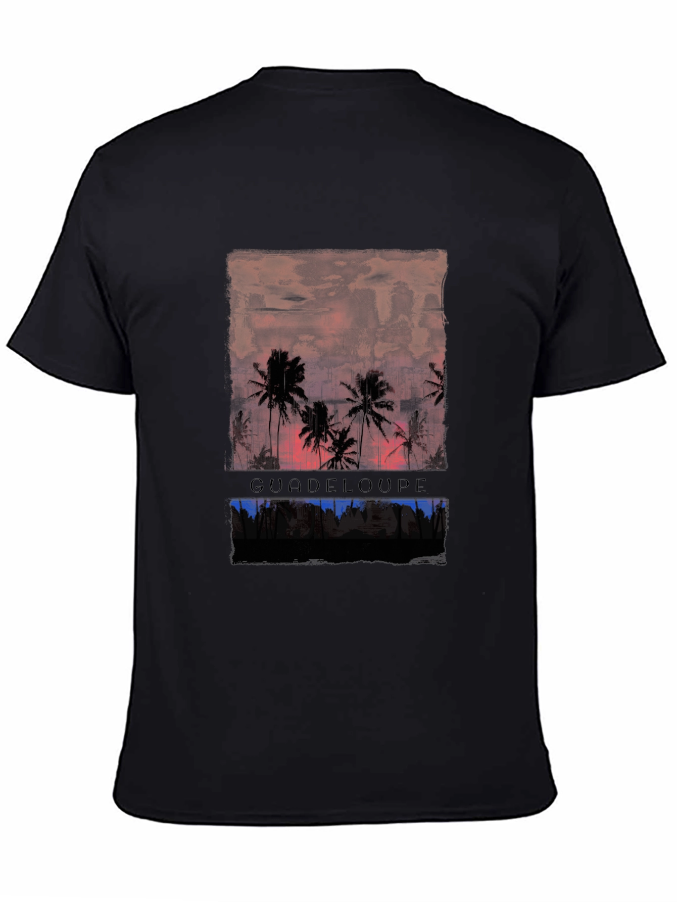 Black Guadeloupe Palm Tree Sunset Men's Graphic T-Shirt view 4