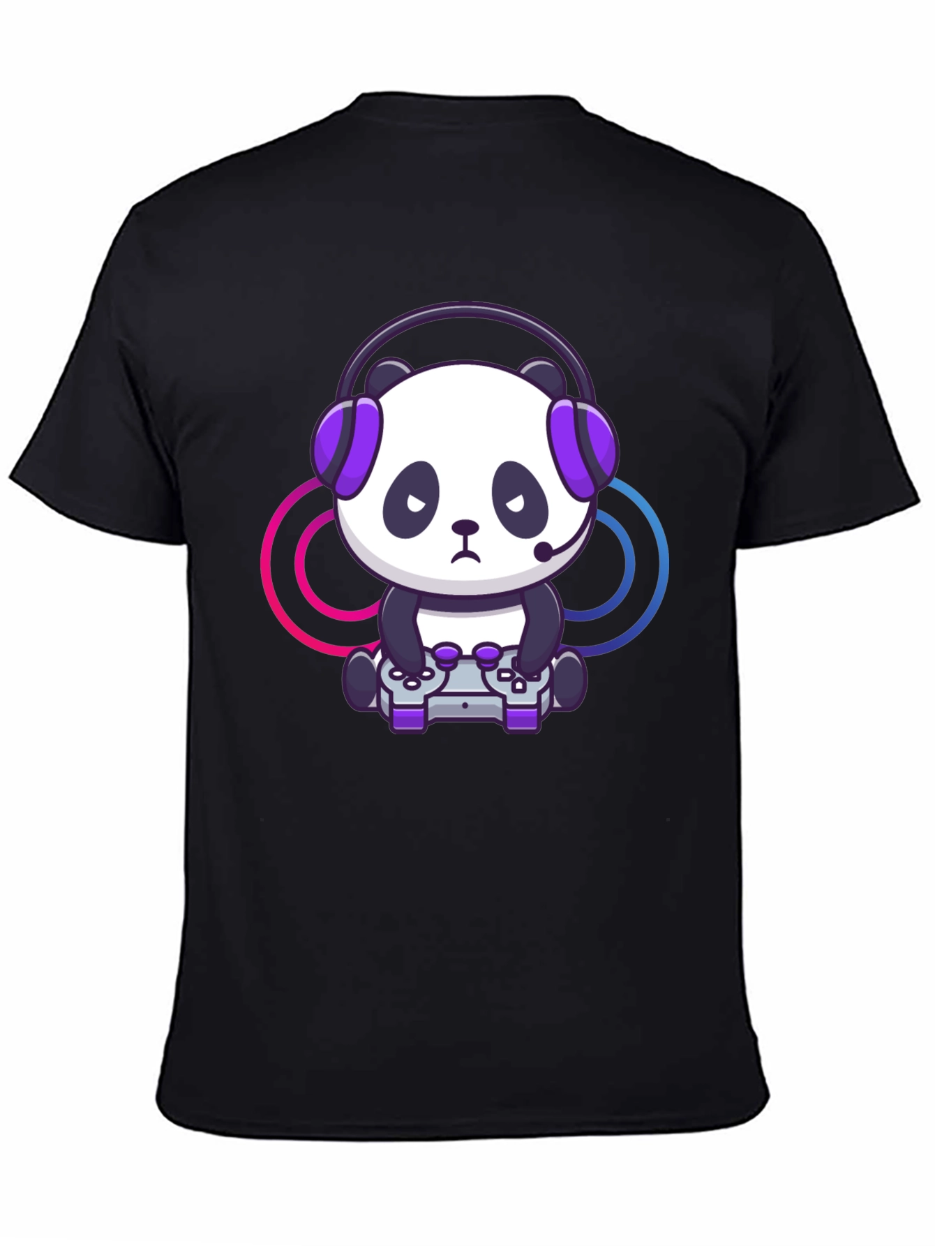 Black Gamer Panda Graphic T-Shirt - Black view 4