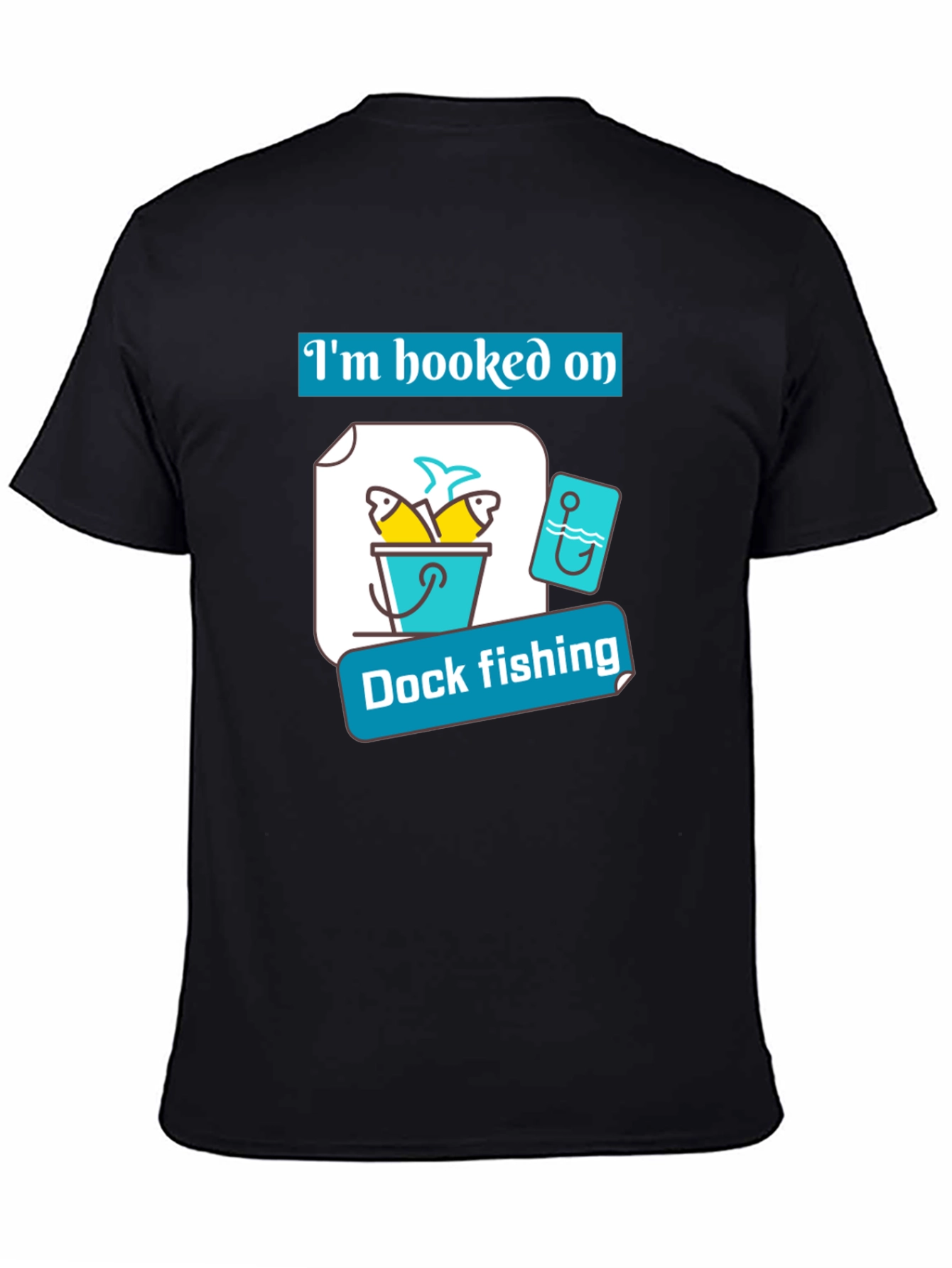 Black Hooked on Dock Fishing T-Shirt - Fisherman Gift view 4