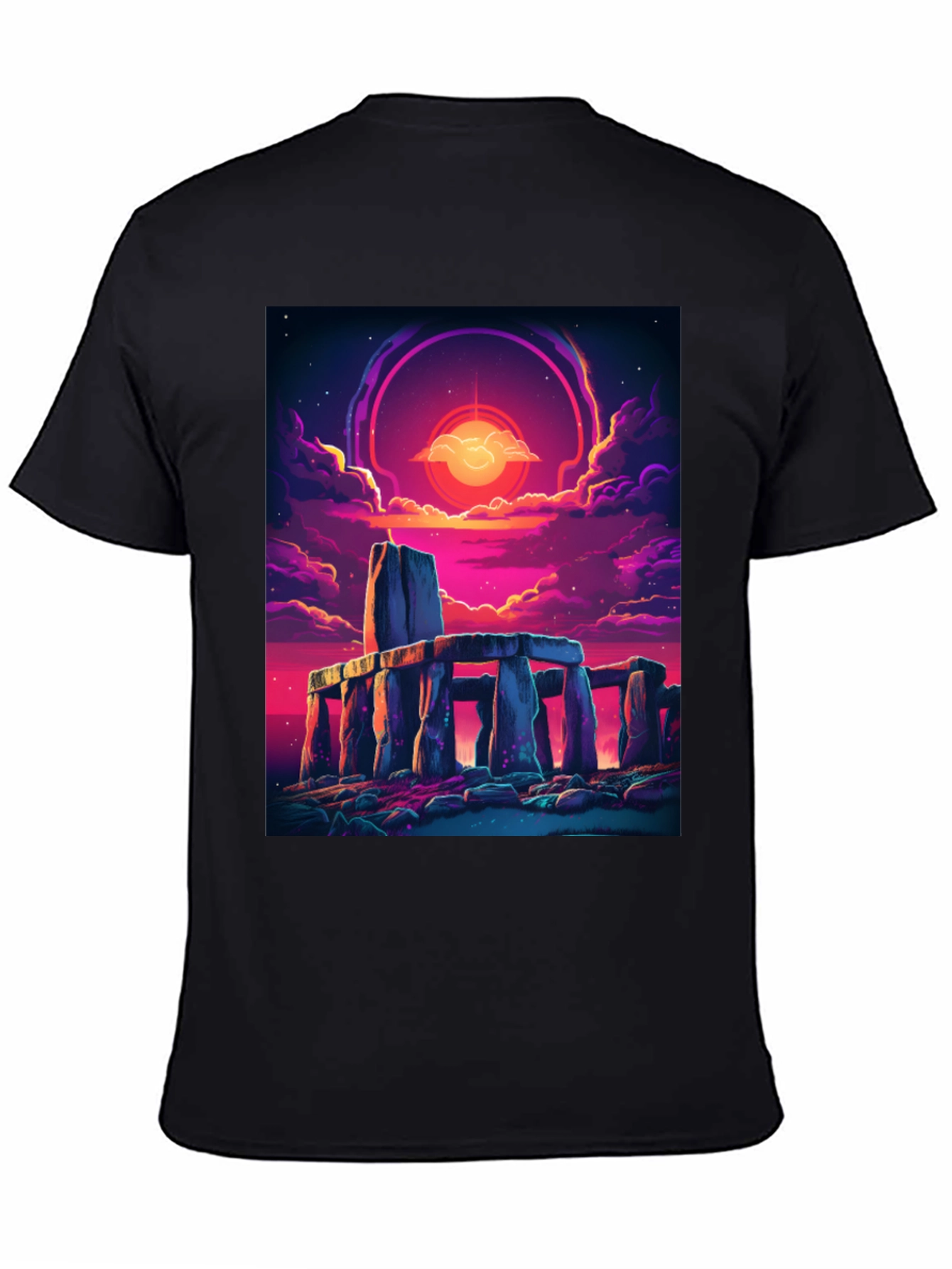 Black Stonehenge Sunset Graphic Tee - Black Cotton Blend view 4