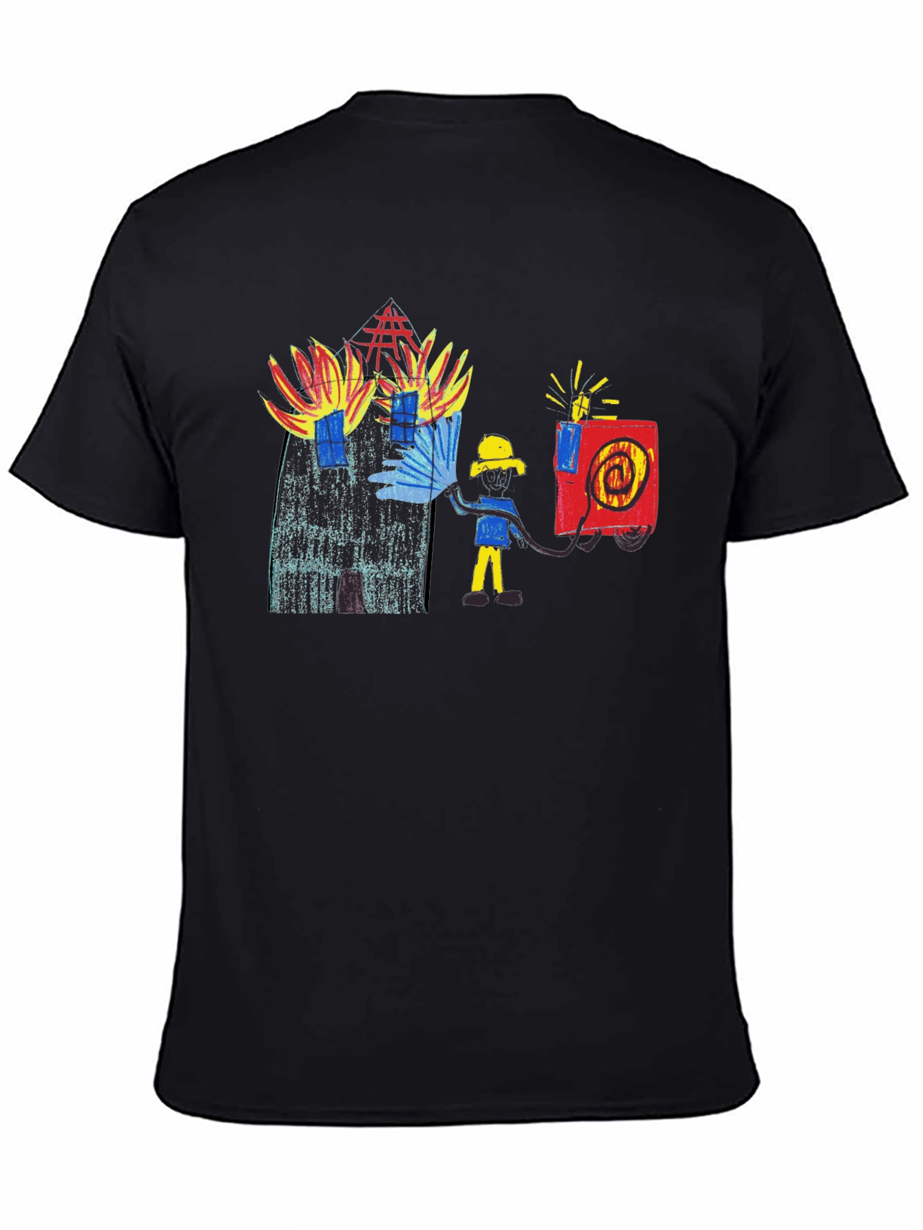 Black Fireman Drawing Graphic Black T-Shirt view 4