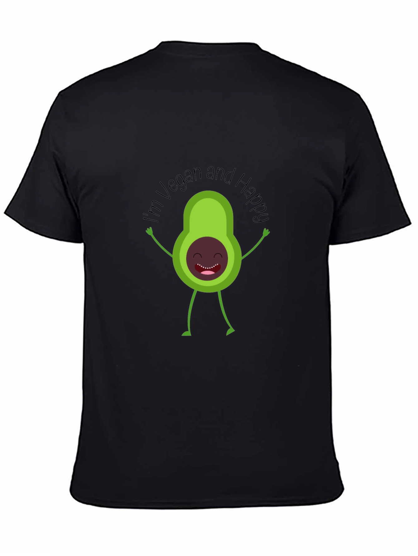 Black Vegan Avocado T-Shirt - "I'm Vegan and Happy" view 4