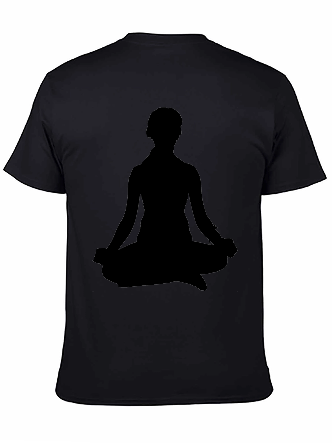Black Men's Black T-Shirt - Meditating Silhouette Design view 4