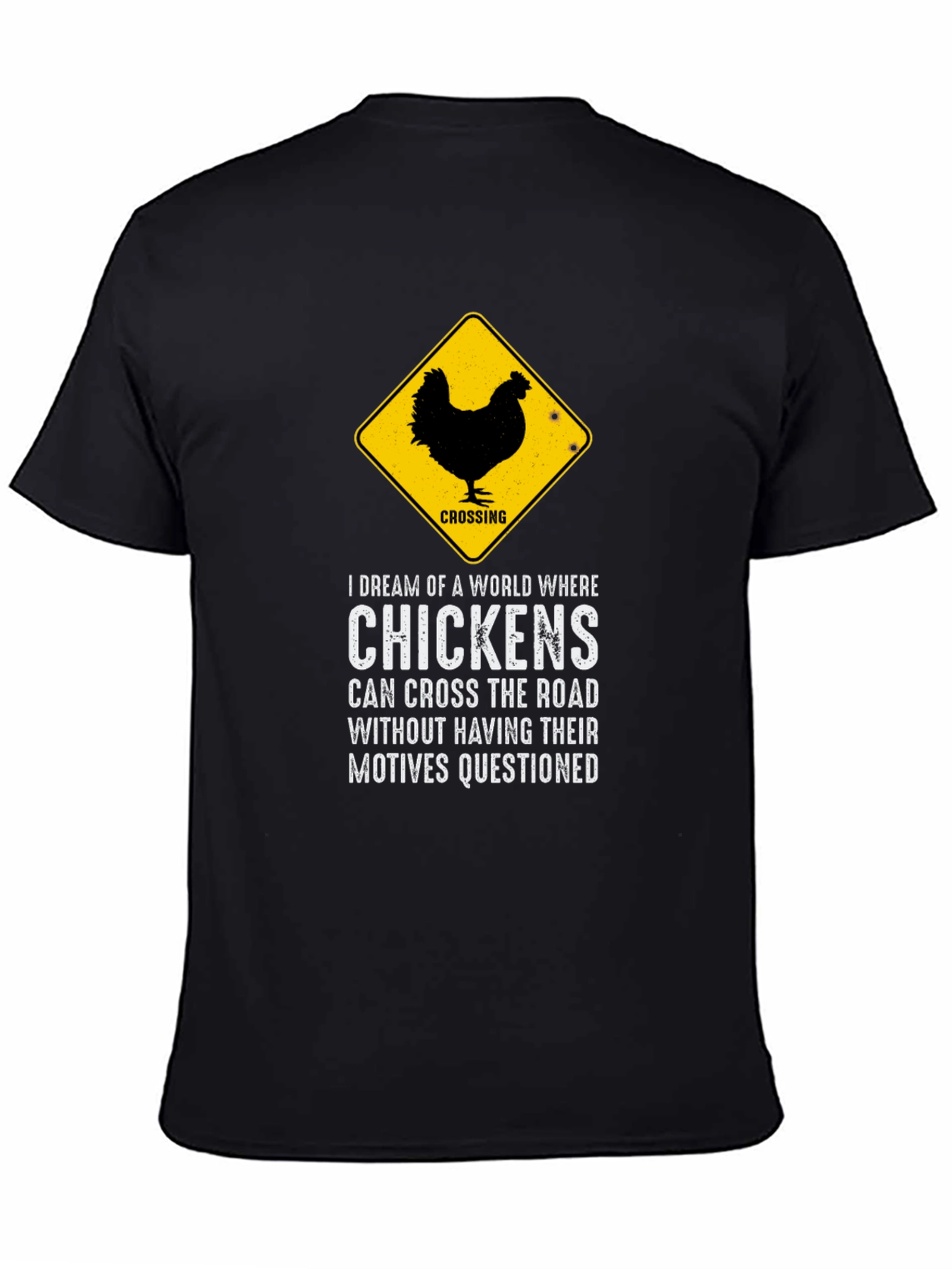 Black Chicken Crossing Graphic Tee - Funny Novelty T-Shirt view 4