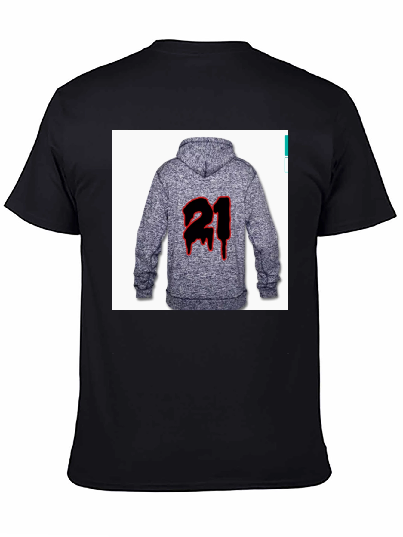 Black T-Shirt with '21' Hoodie Graphic - 4