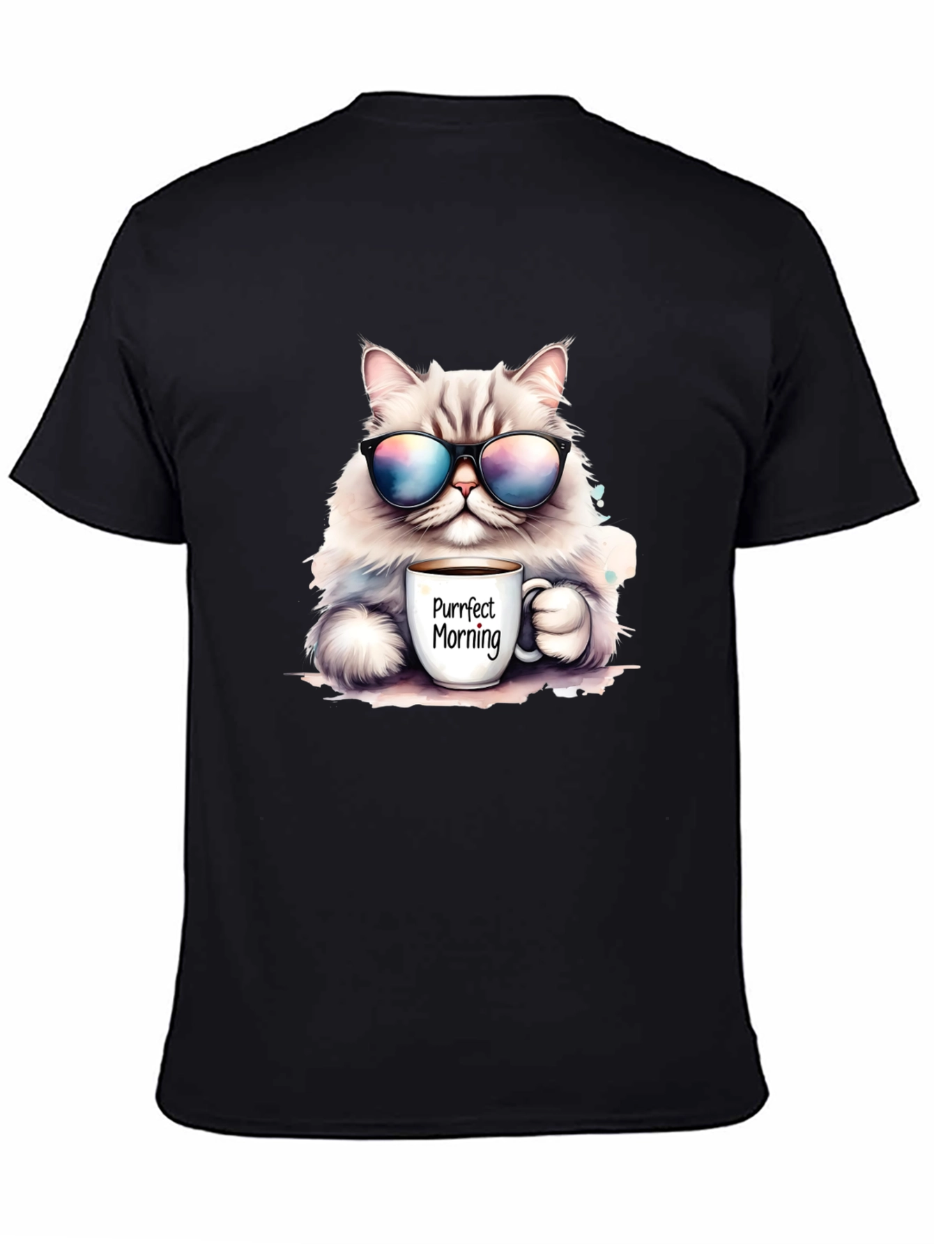 Black Purrfect Morning Cat T-Shirt view 4