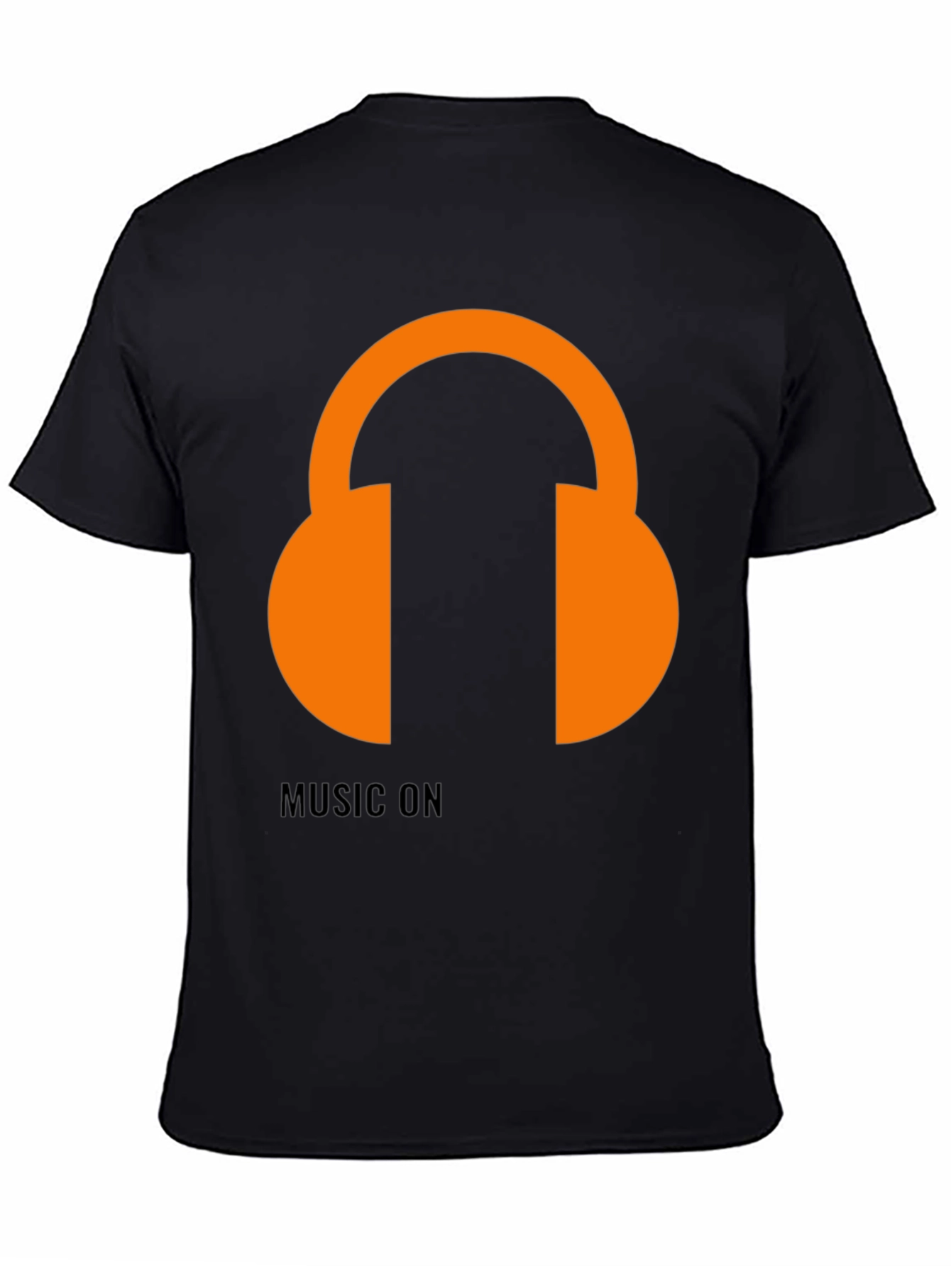 Black Music On T-Shirt: Orange Headphones Graphic Tee view 4
