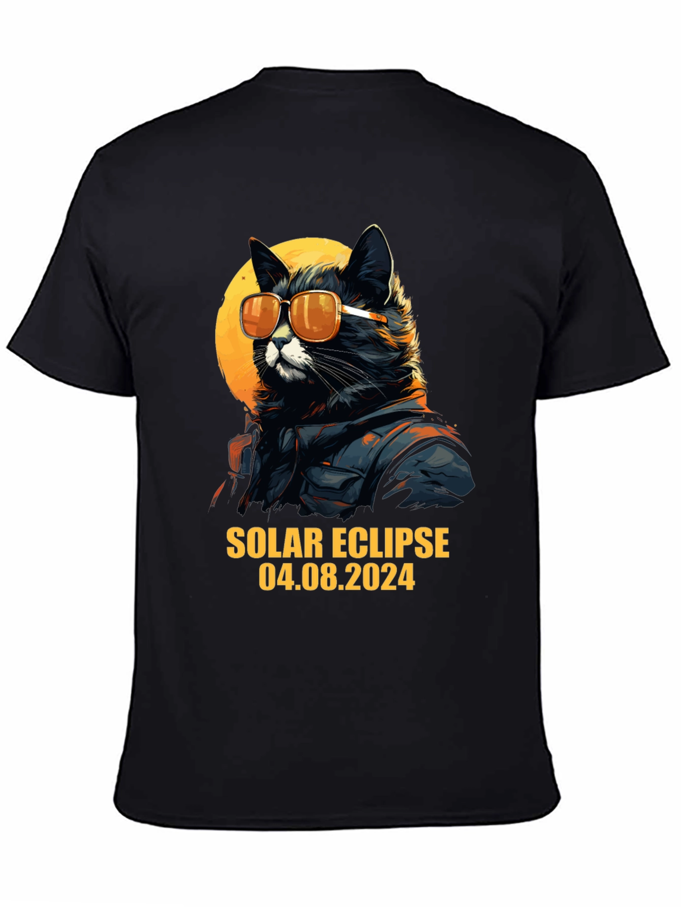 Black Solar Eclipse 2024 Cat T-Shirt view 4