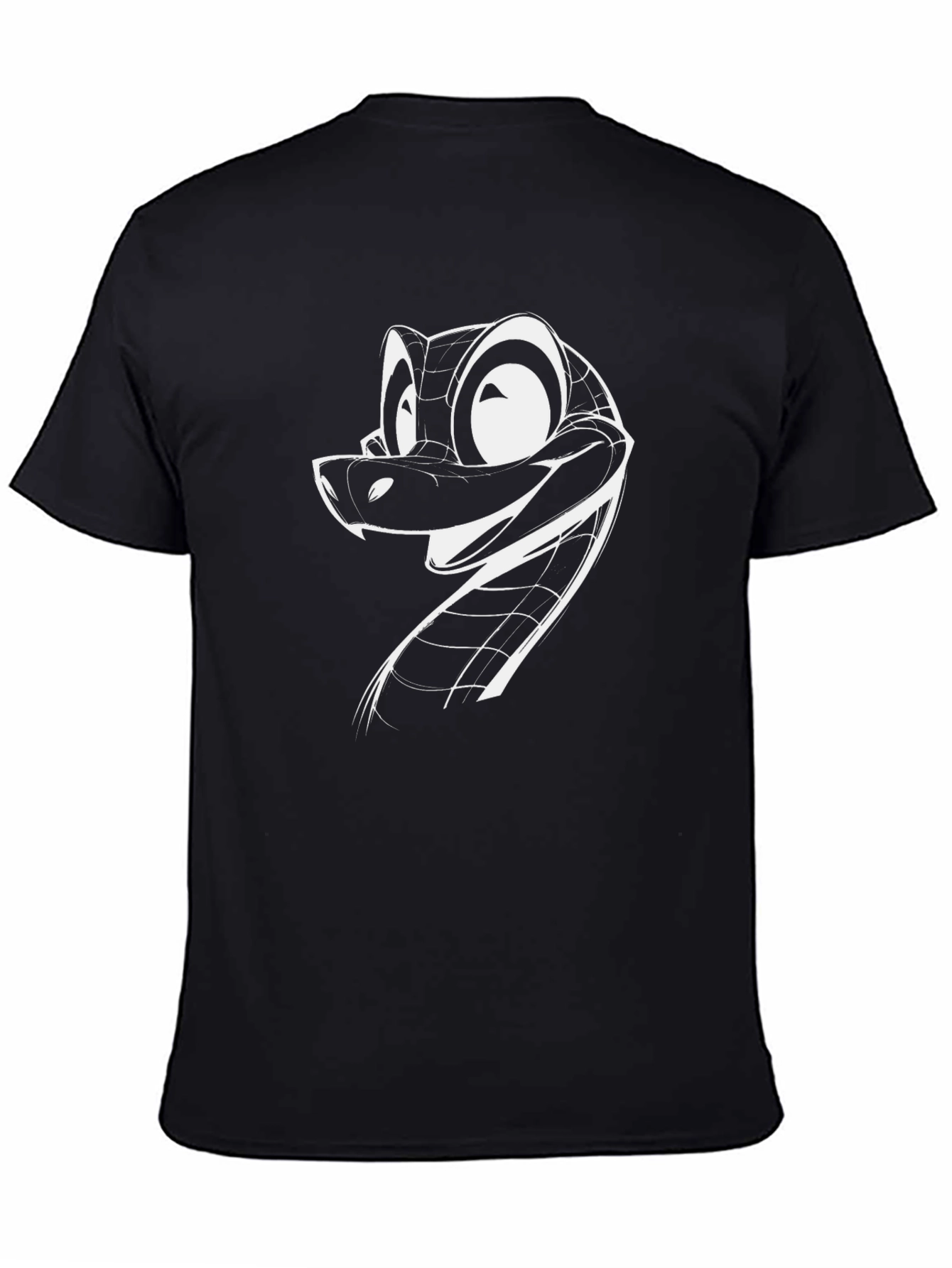 Black Cool Snake Cartoon Graphic Black T-Shirt view 4