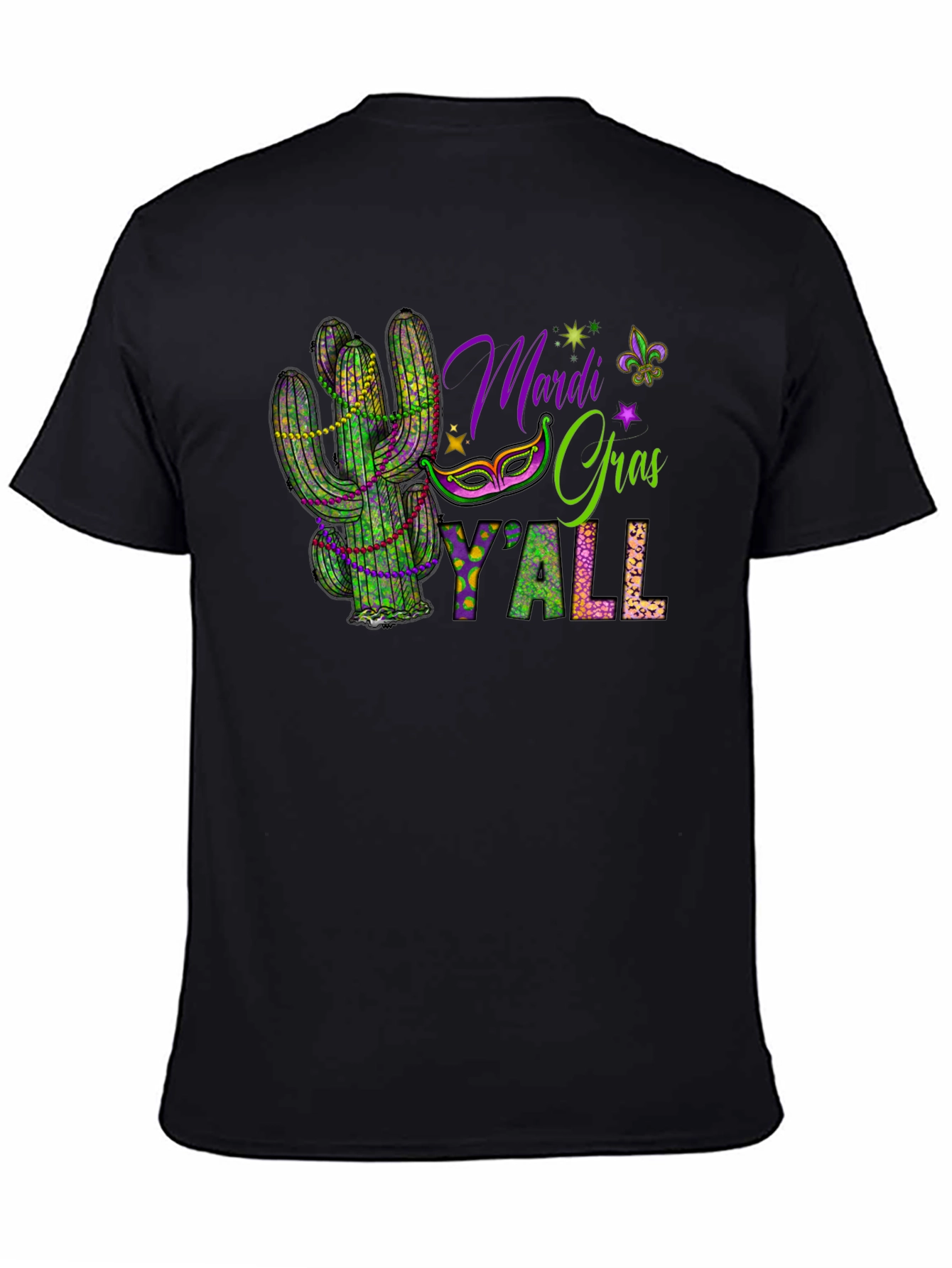 Black Mardi Gras Y'all Cactus T-Shirt view 4