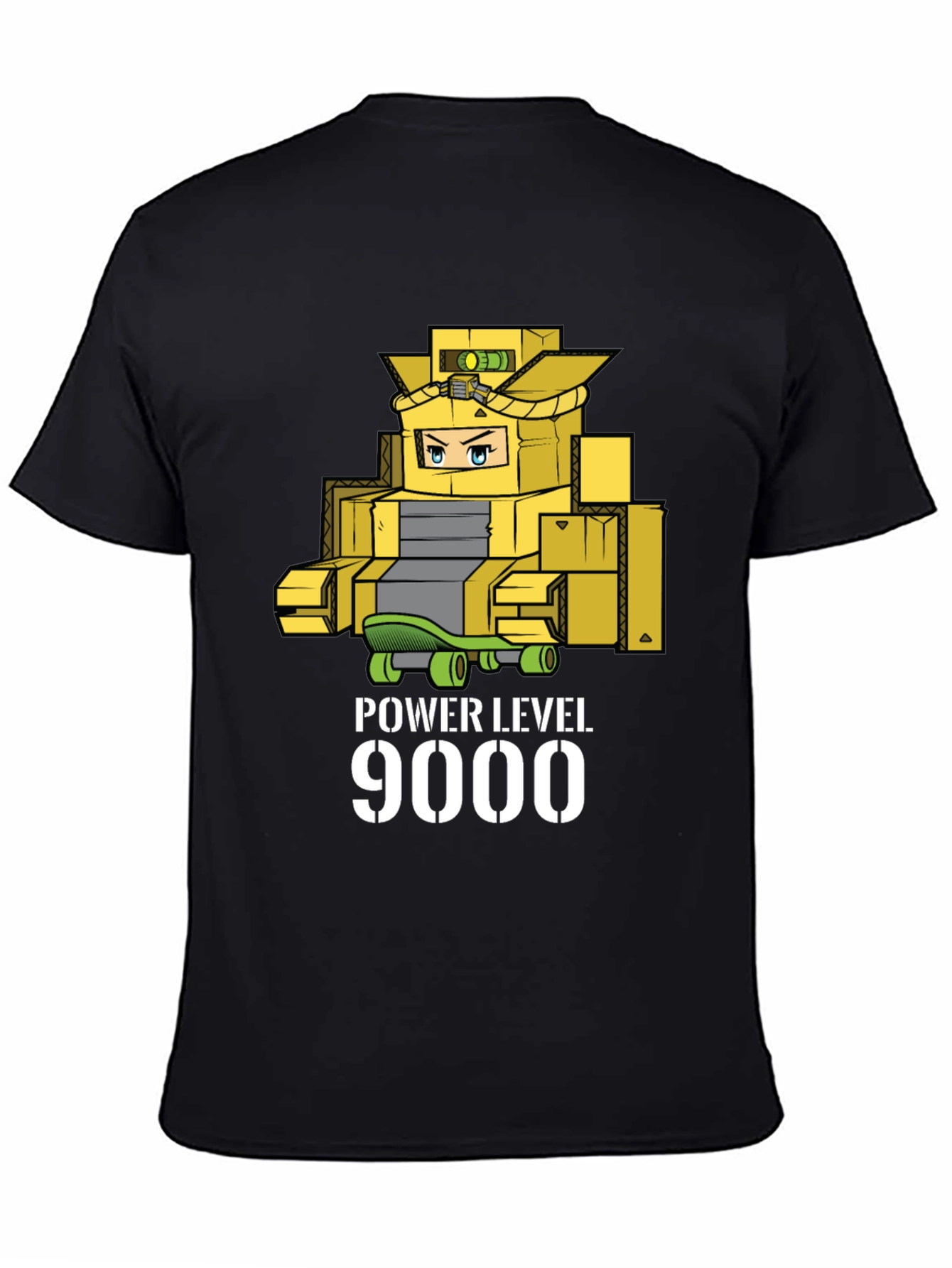 Black Power Level 9000 Cardboard Robot T-Shirt view 4
