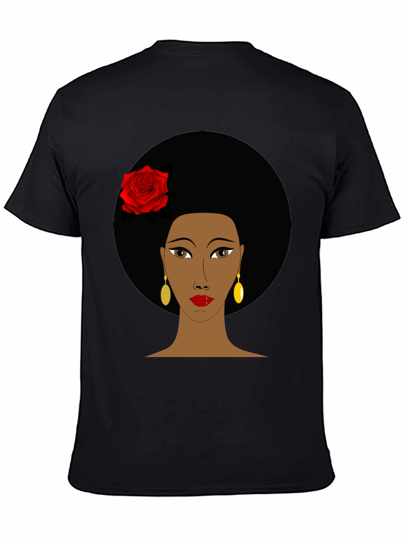 Black Afro Woman Rose Graphic Tee - Stylish Black T-Shirt view 4