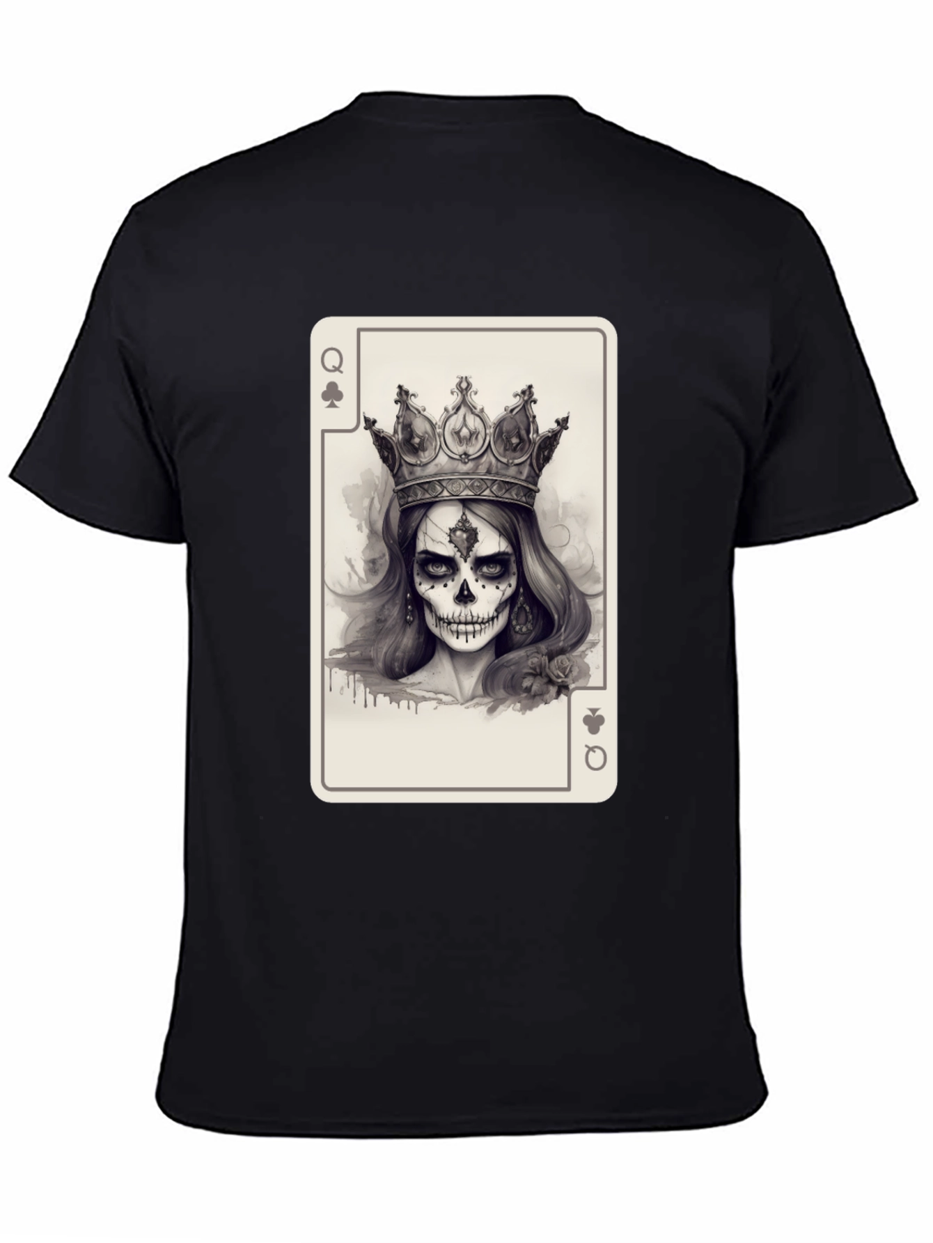 Queen of Spades Card Graphic Tee - Skull Crown - 4