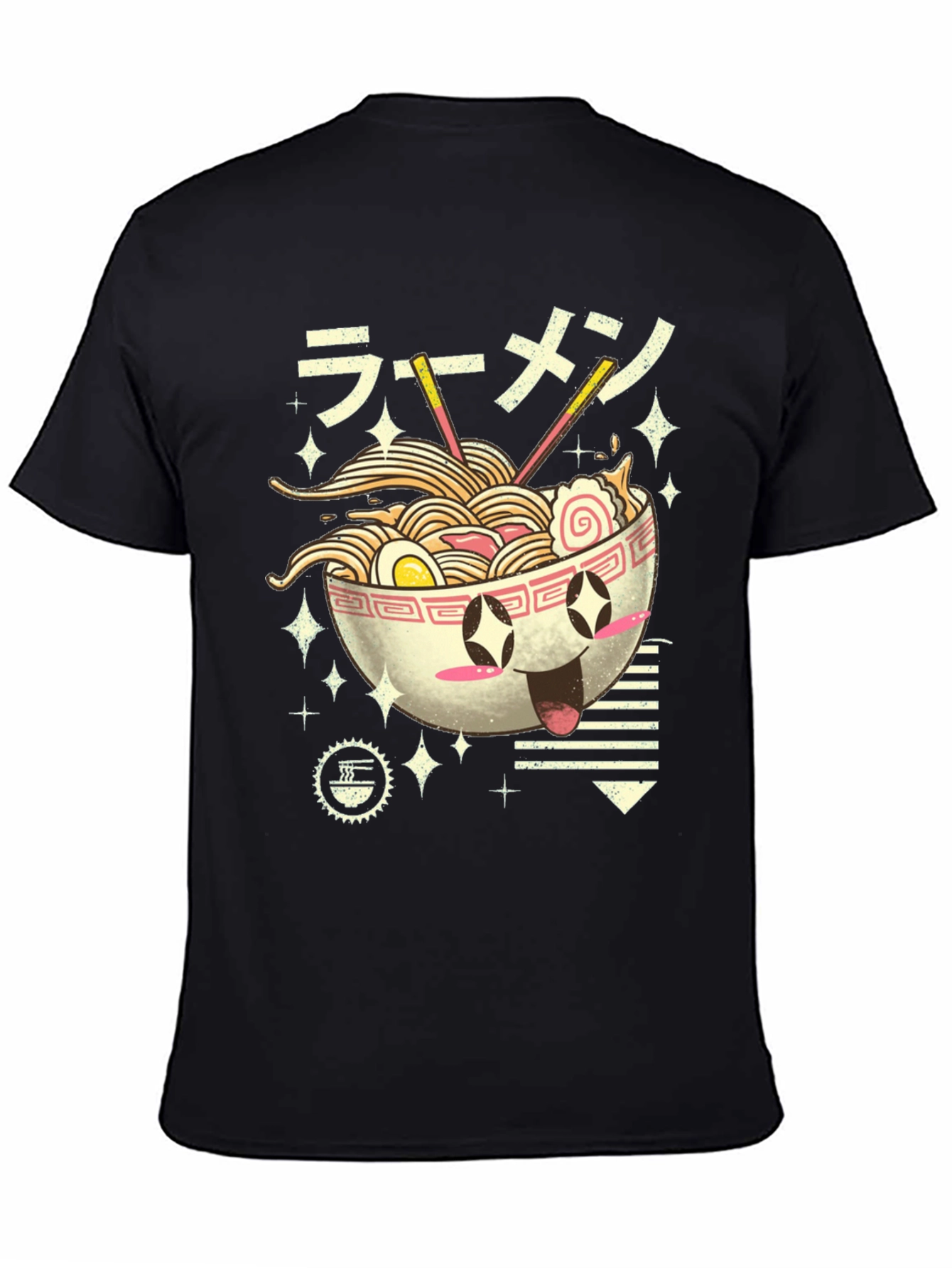Black Kawaii Ramen Bowl Graphic Tee - Black view 4
