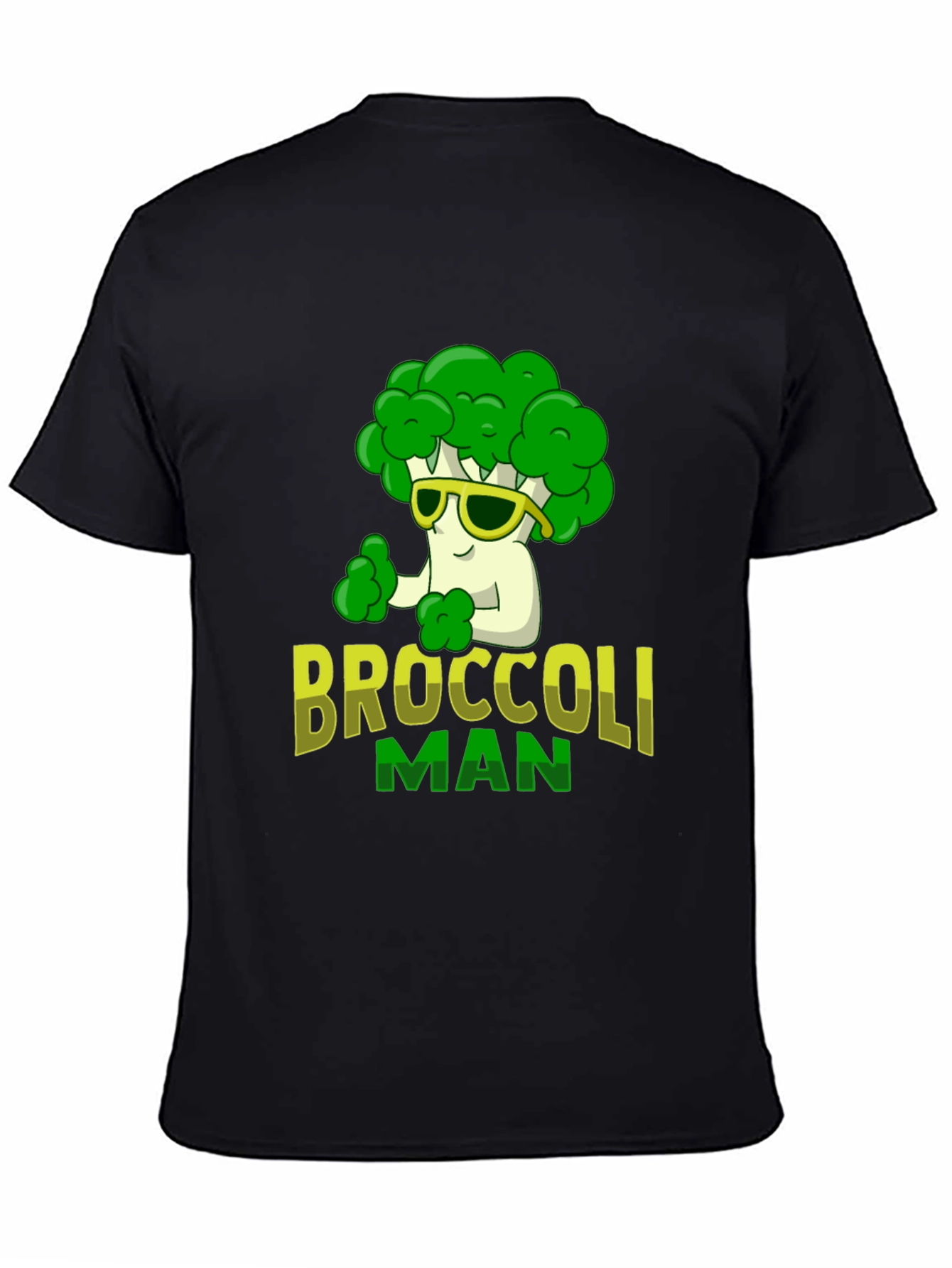 Black Broccoli Man Graphic T-Shirt - Funny Veggie Tee view 4