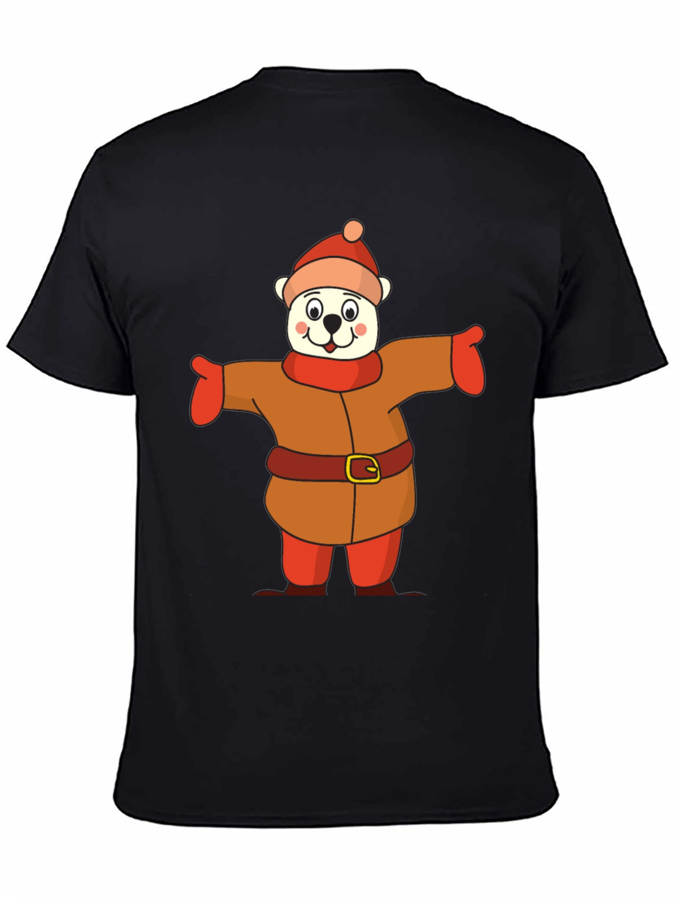 Black Cartoon Bear in Winter Outfit T-Shirt view 4