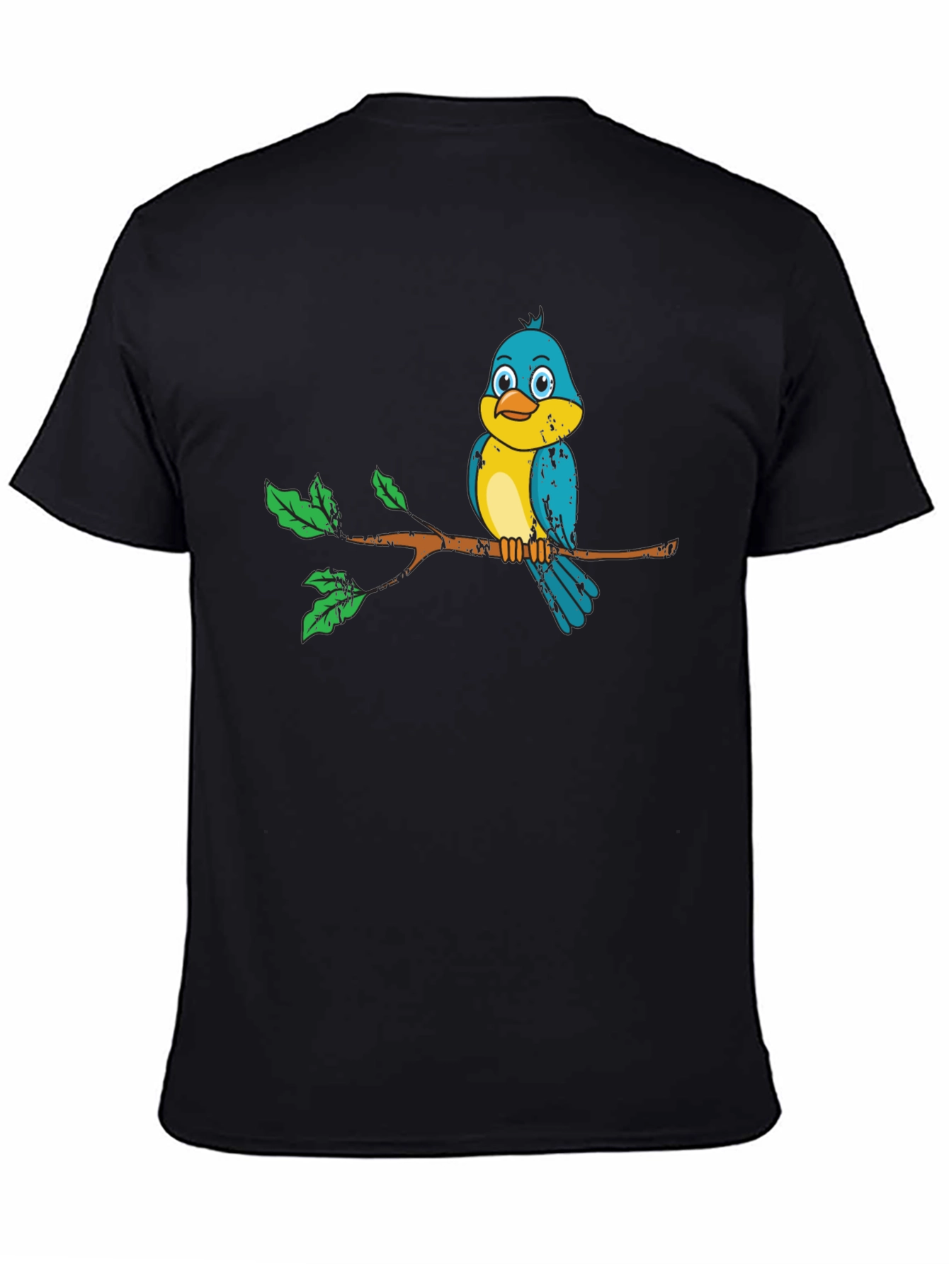 Black Cute Bird on Branch Graphic Tee - Unisex Black T-Shirt view 4