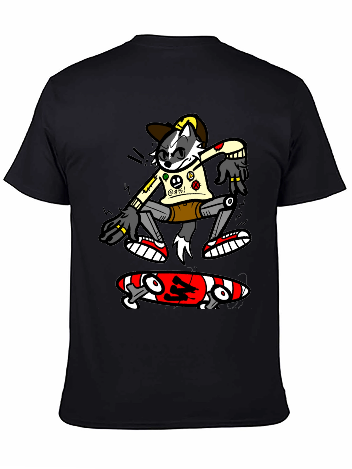Black Cool Cartoon Skater Graphic Tee - Black Cotton T-Shirt view 4