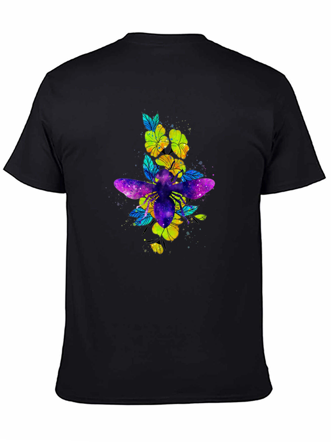 Black Galaxy Bee & Flower Graphic Print Black Tee view 4