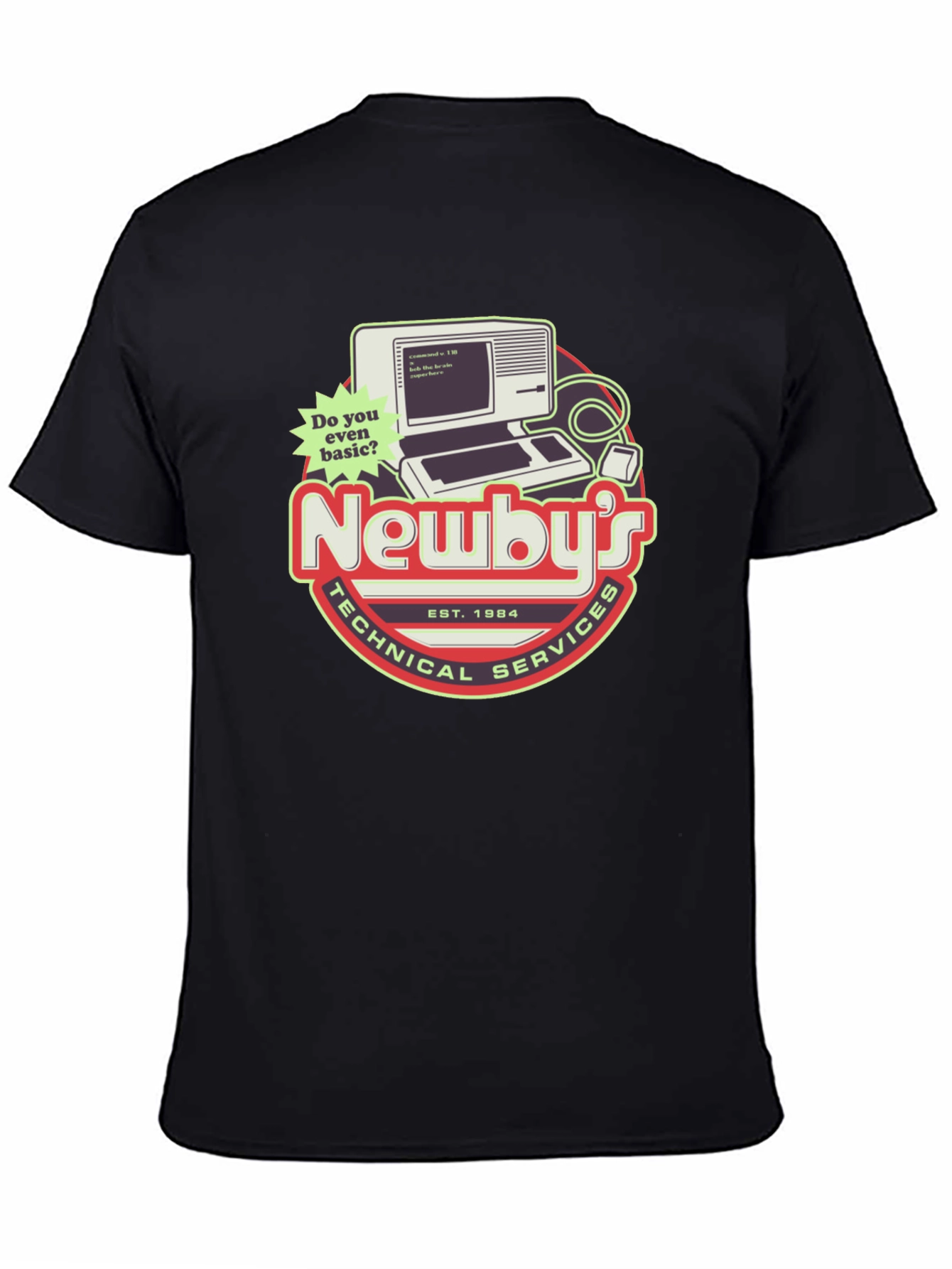 Black Newby's Technical Services Retro Computer Graphic T-Shirt view 4