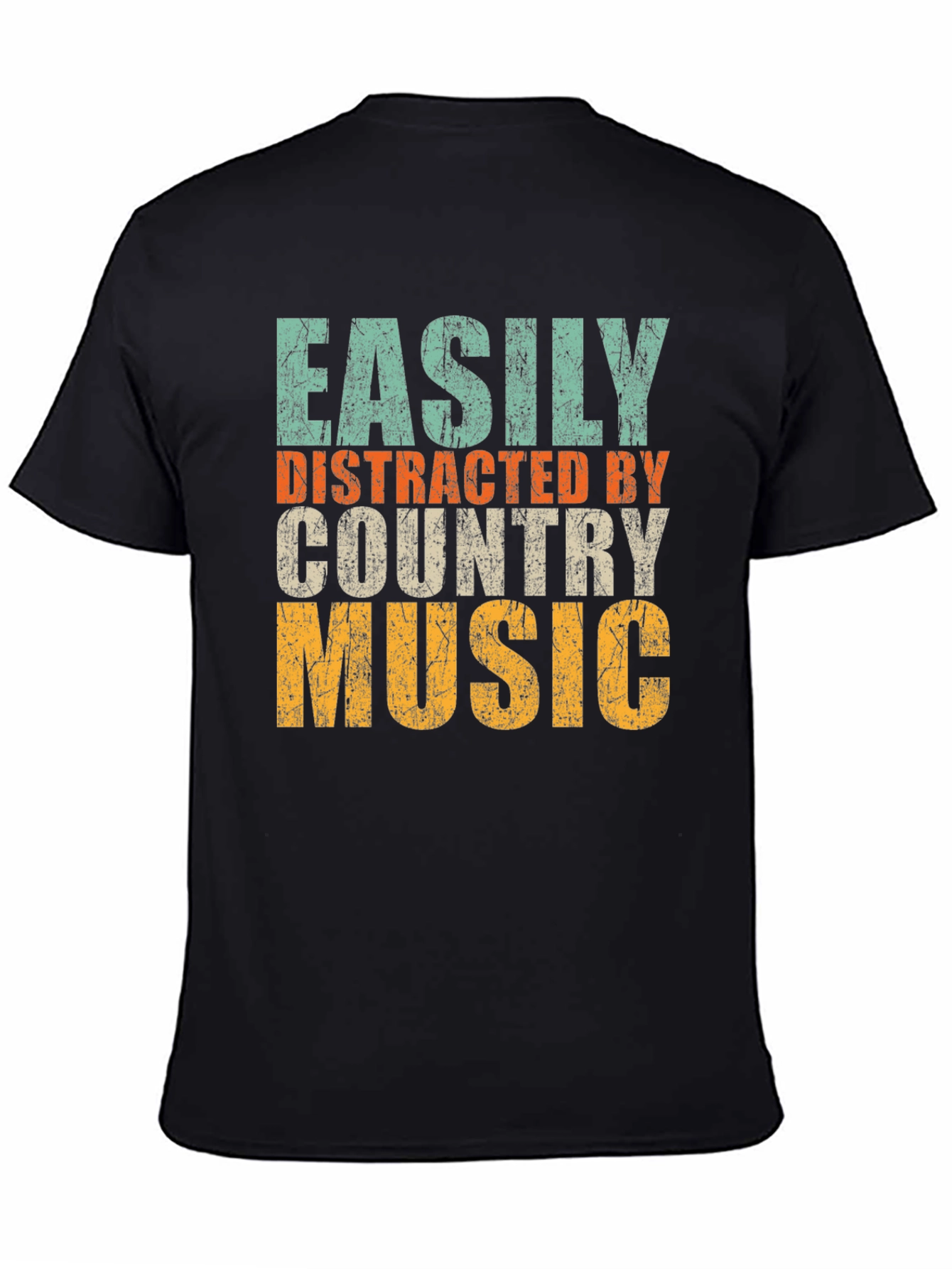 Black Easily Distracted By Country Music T-Shirt view 4