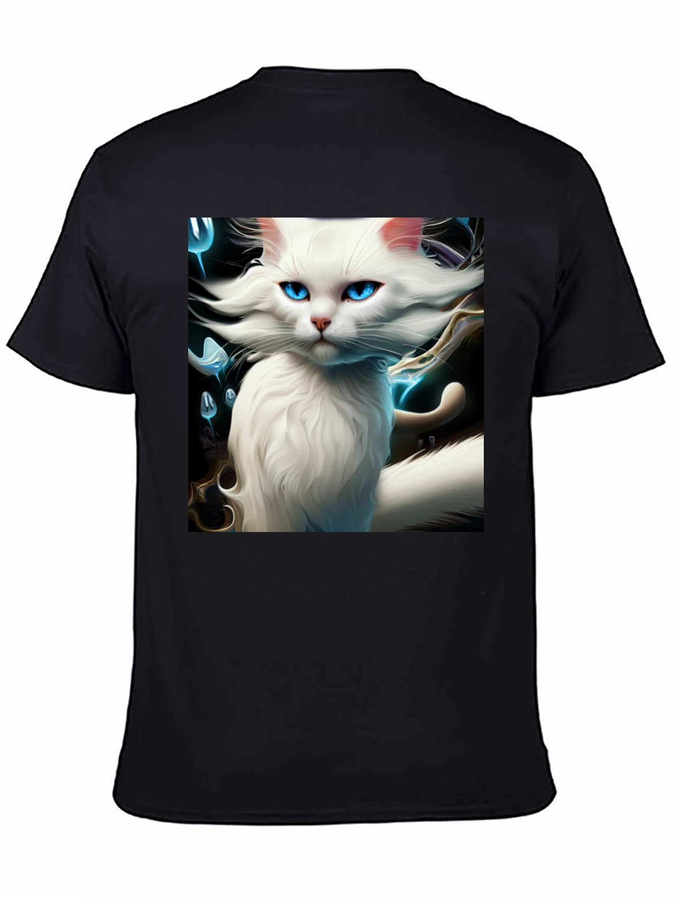 Black Cat Art Graphic Tee - Black Cotton Blend view 4