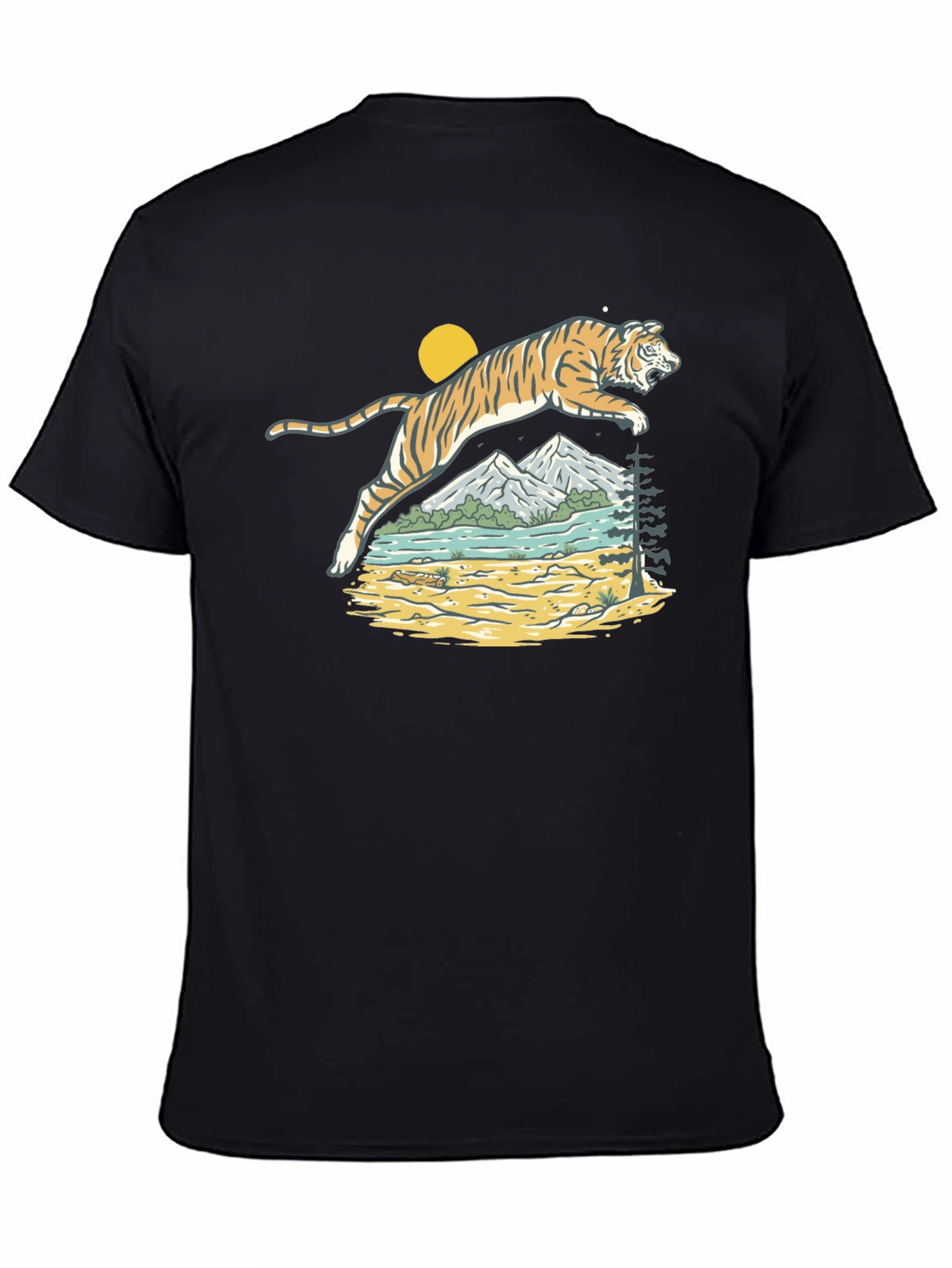 Black Tiger Landscape Graphic Black T-Shirt view 4