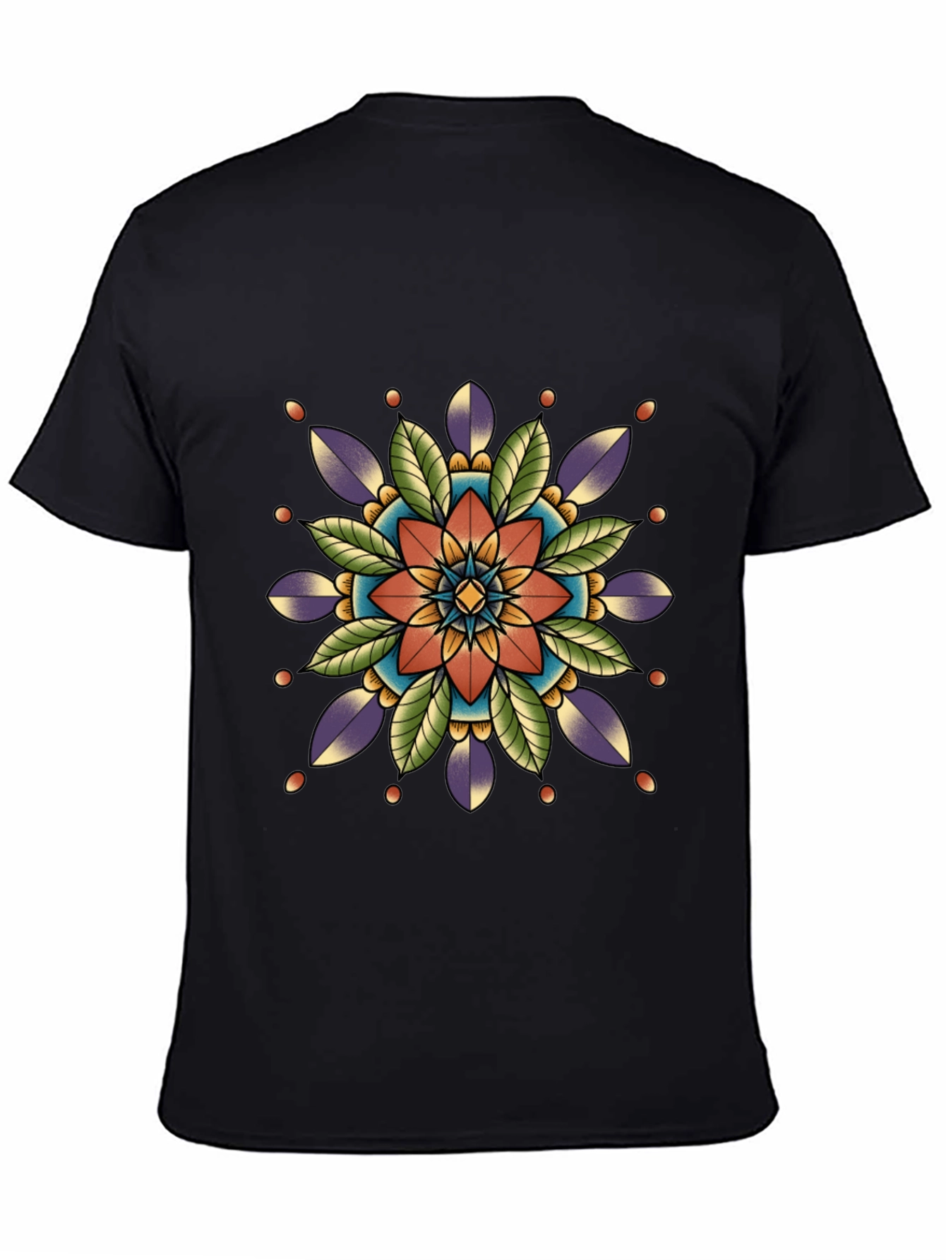 Black Geometric Mandala Print Black T-Shirt view 4