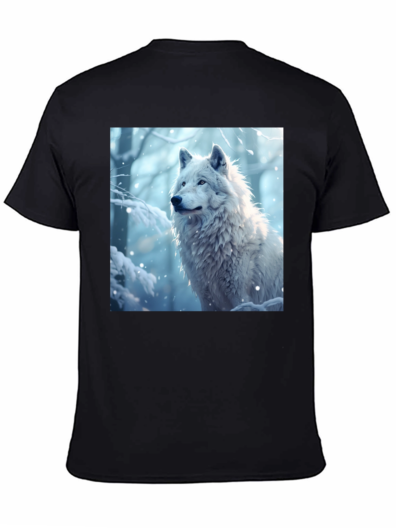 Black Wolf Graphic Tee - Winter Scene Black T-Shirt view 4