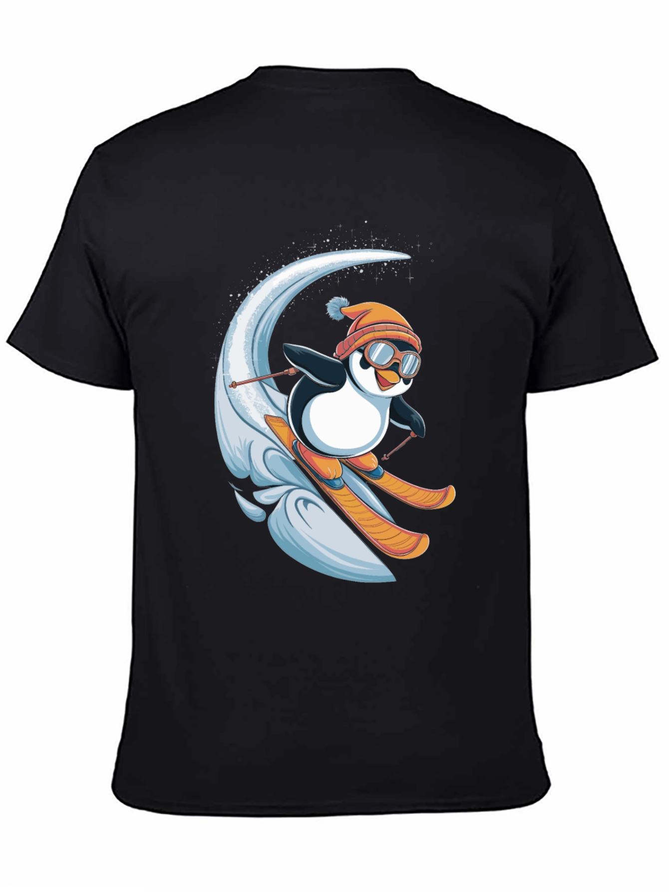 Black Skiing Penguin Graphic T-Shirt - Fun Winter Apparel view 4