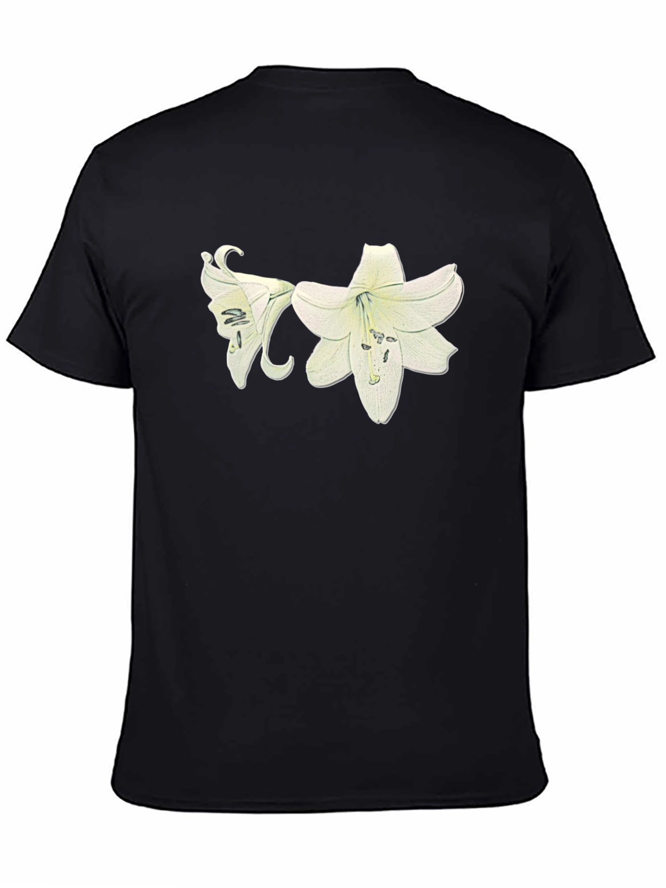 Black Lily Flower Graphic Black T-Shirt view 4