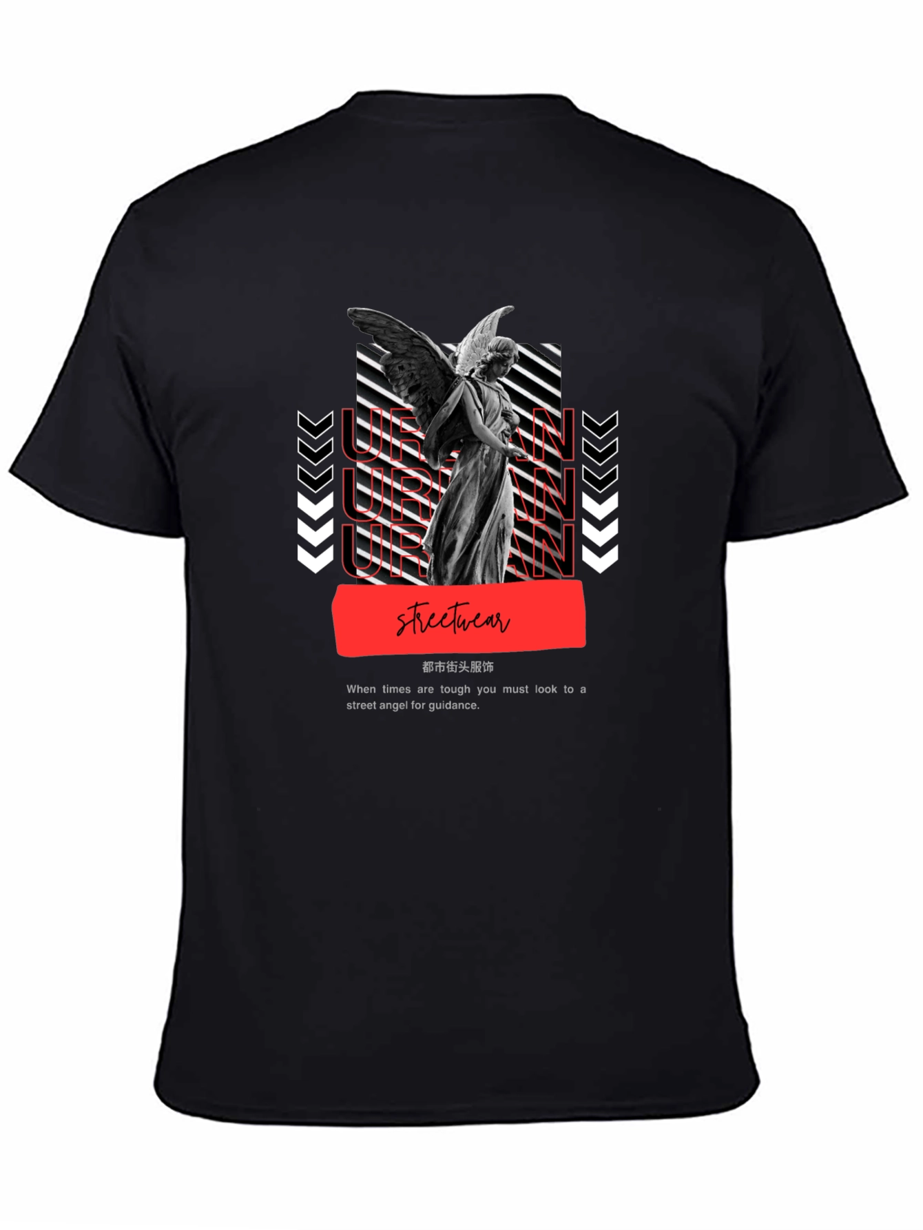 Black Urban Angel Graphic Tee - Streetwear Fashion view 4