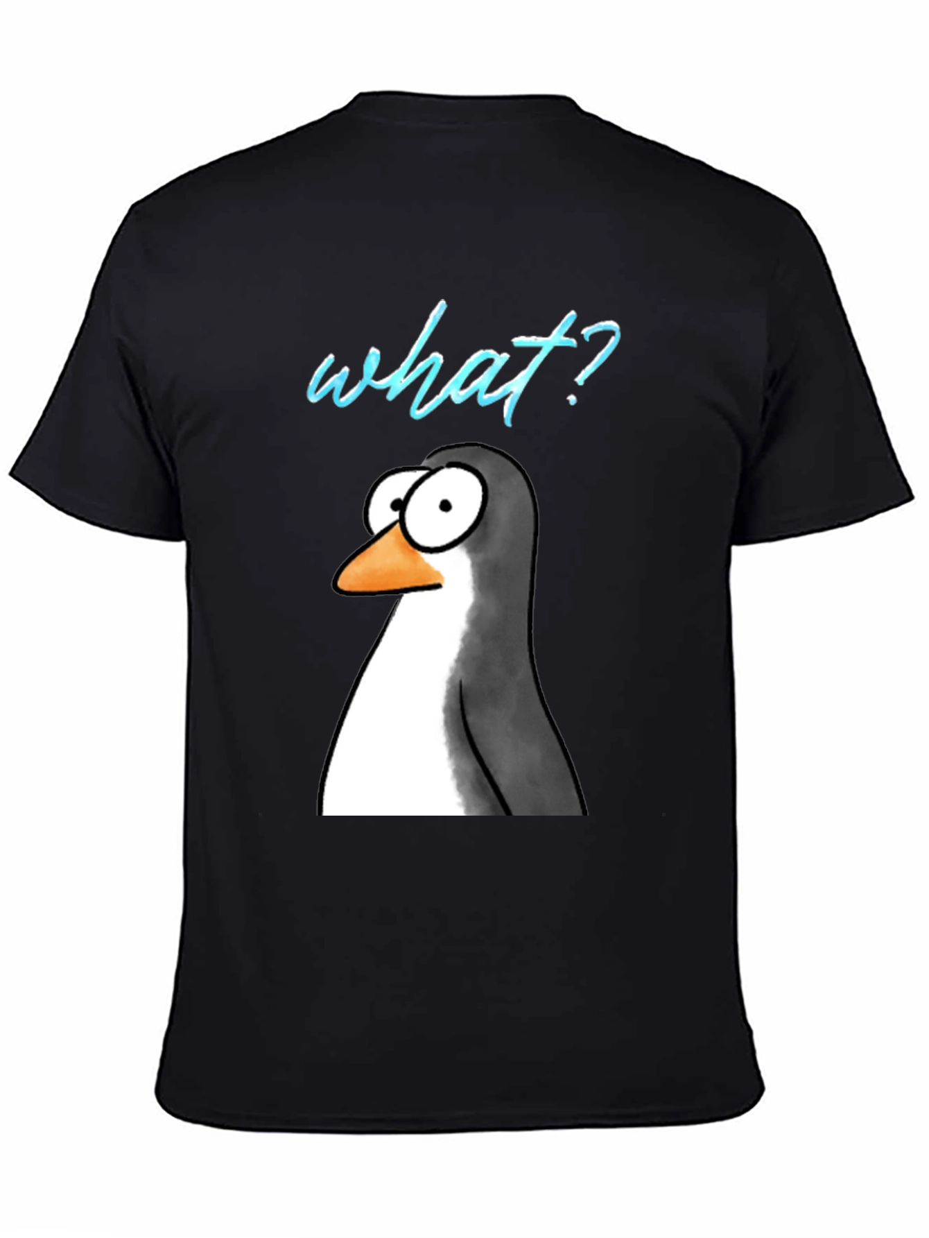 Black Funny Penguin What? Graphic T-Shirt view 4