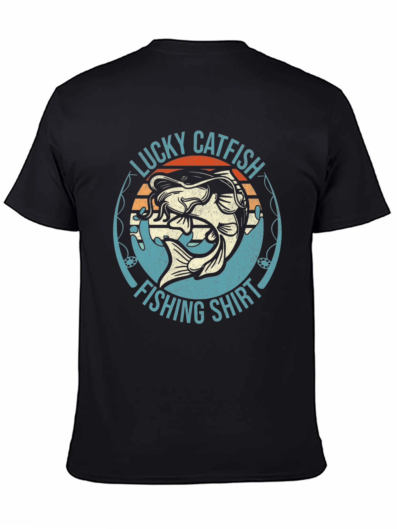 Black Lucky Catfish Fishing Shirt - Black Graphic Tee view 4